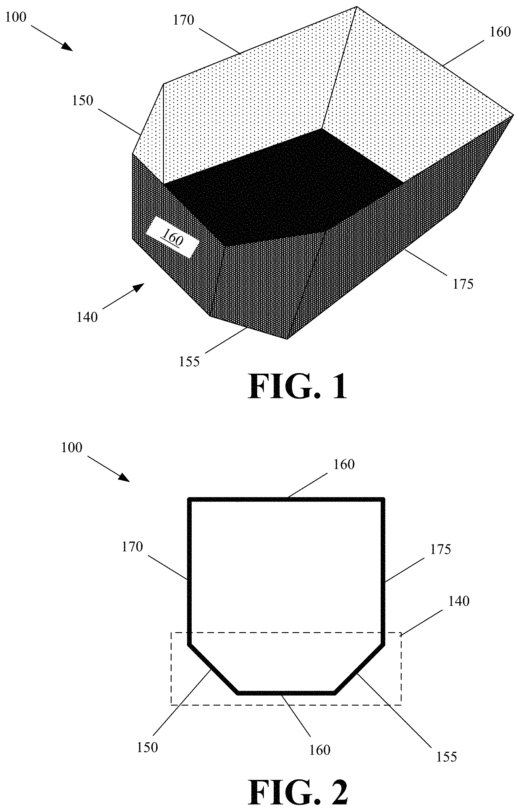 Patent US11787590 — Container with alignment correcting end for misaligned placement with a displacing robotic element — Figure 1