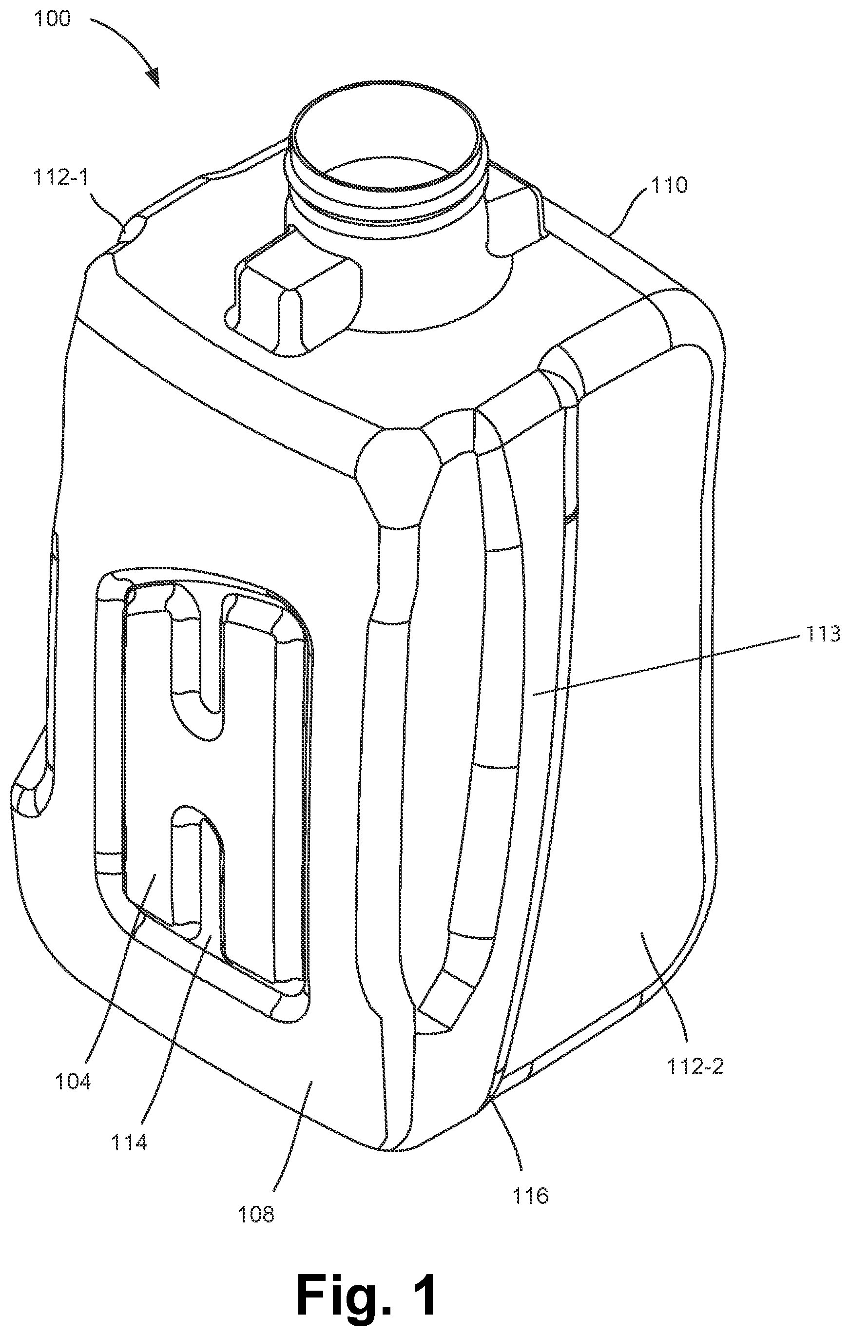 Patent US11787591 — Composition container with front surface preserving recess — Figure 1