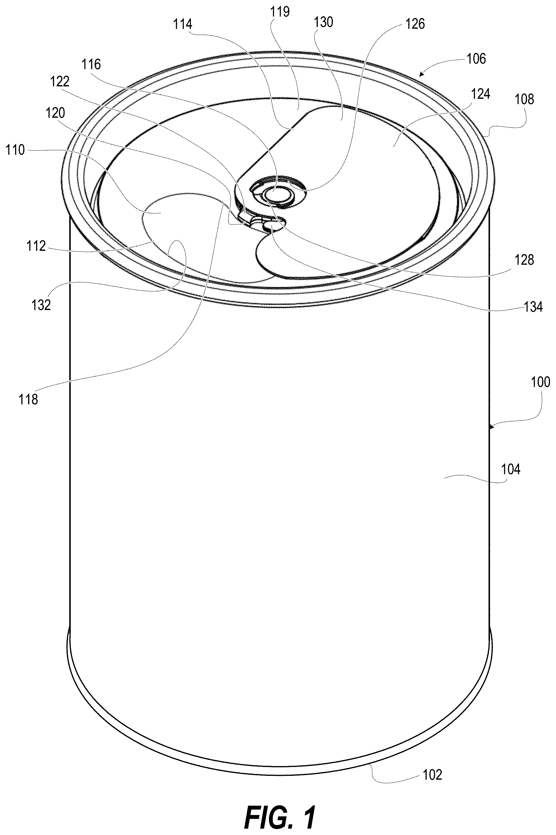Patent US11787597 — Resealable pop top lid — Figure 1
