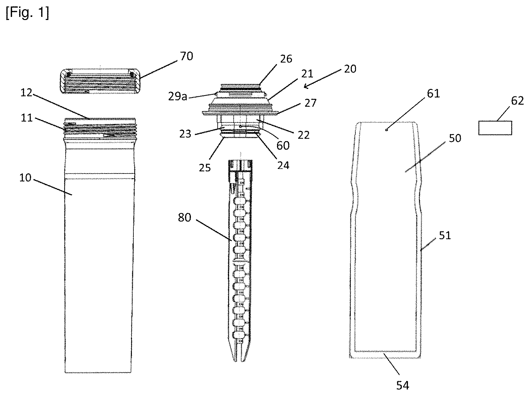 Patent US11787620 — Valve holding device for pocket refill, pocket refill and refillable dispenser casing comprising same — Figure 1