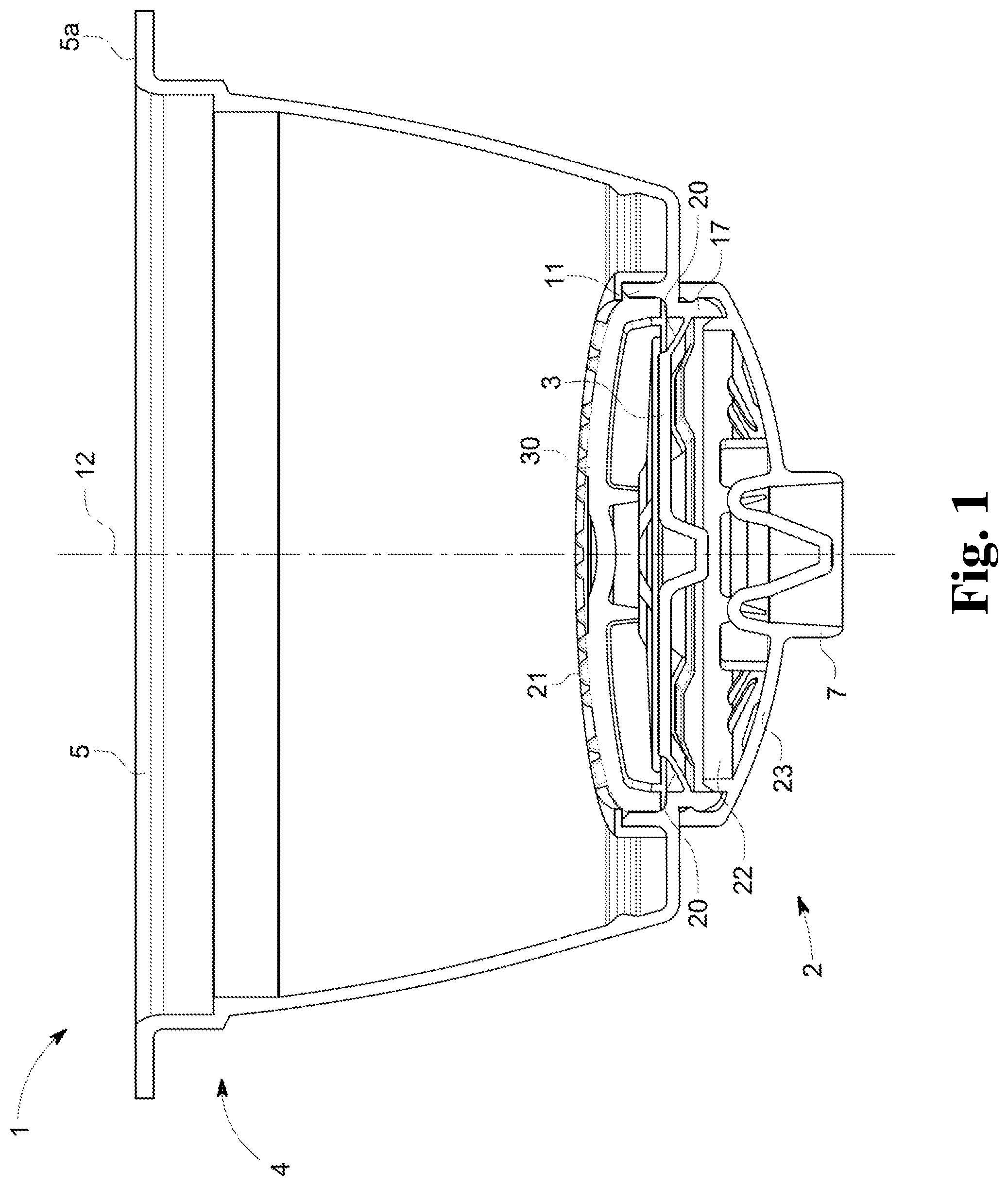 Patent US11787623 Figure 1 – Single serve capsule having weak points and thinned points in the capsule base