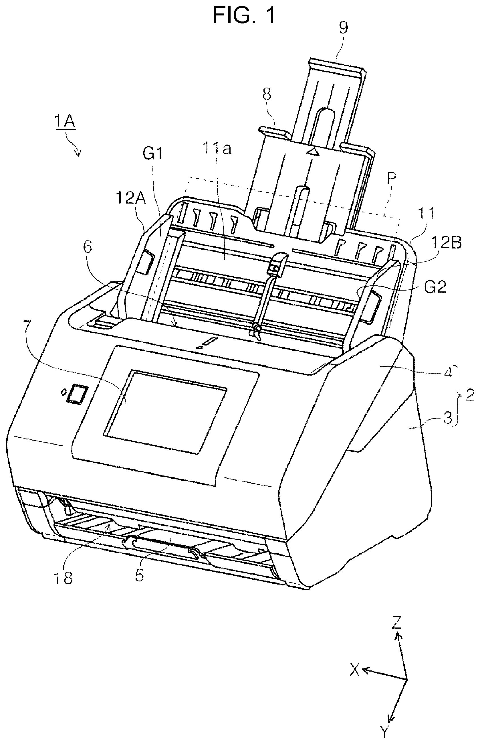 Patent US11787652 — Medium transporting device, image reading apparatus, and transporting control method — Figure 1