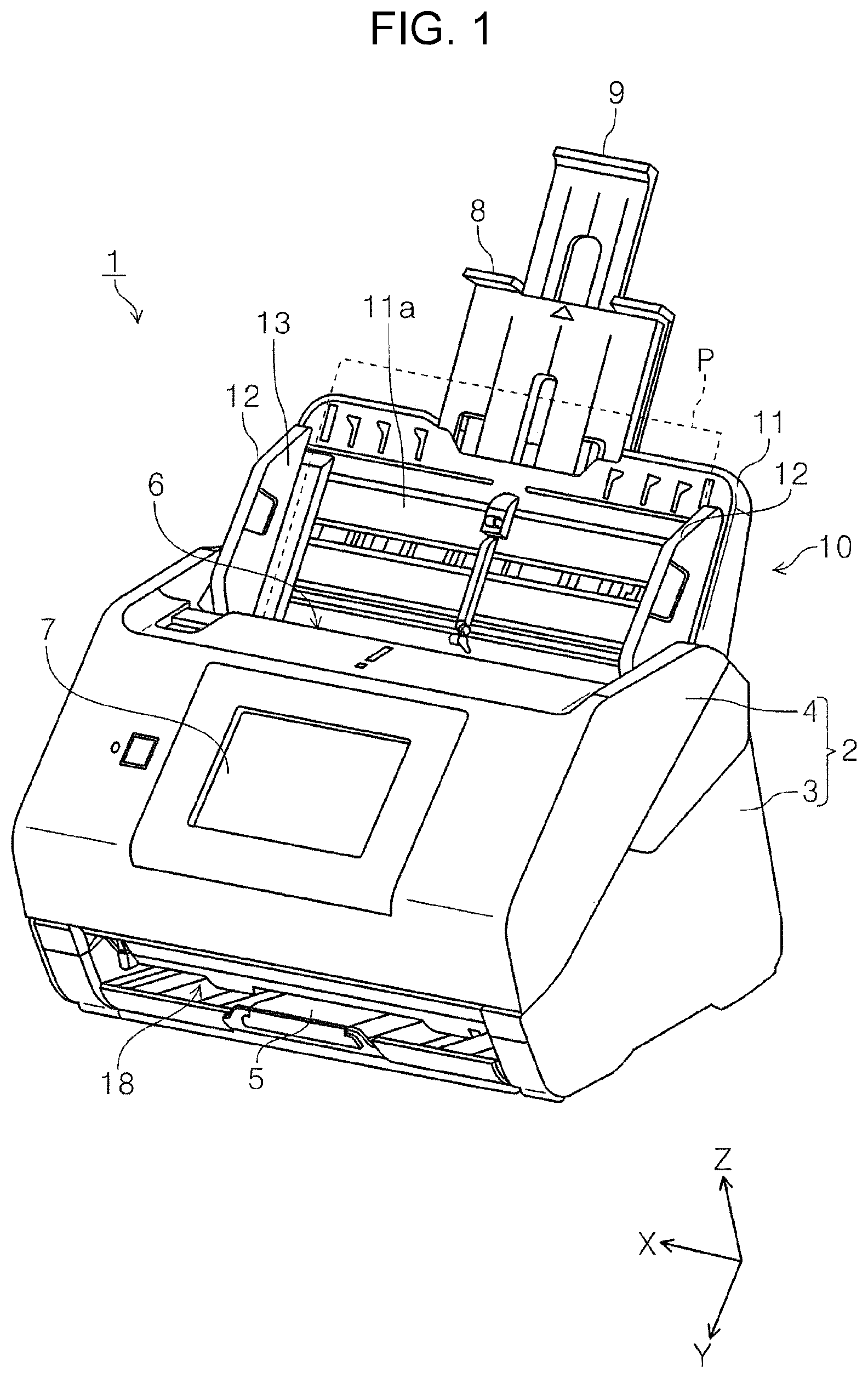 Patent US11787653 — Medium feeding device and image reading apparatus — Figure 1
