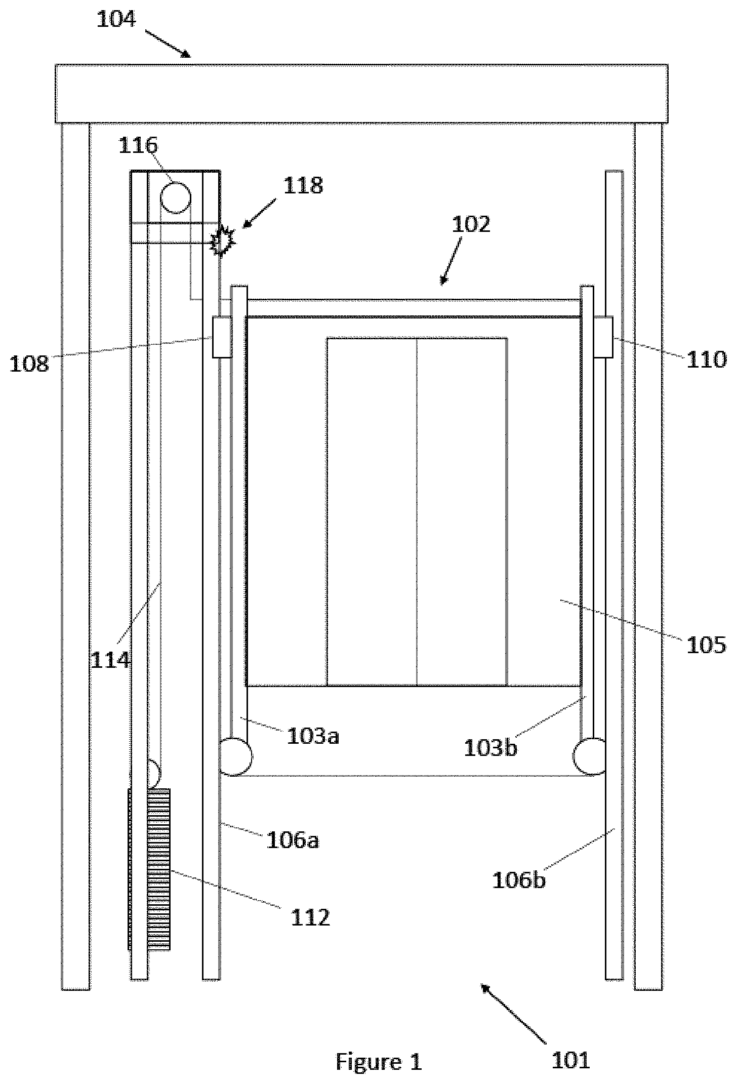 Patent US11787663 — Elevator car with electronic safety actuator — Figure 1