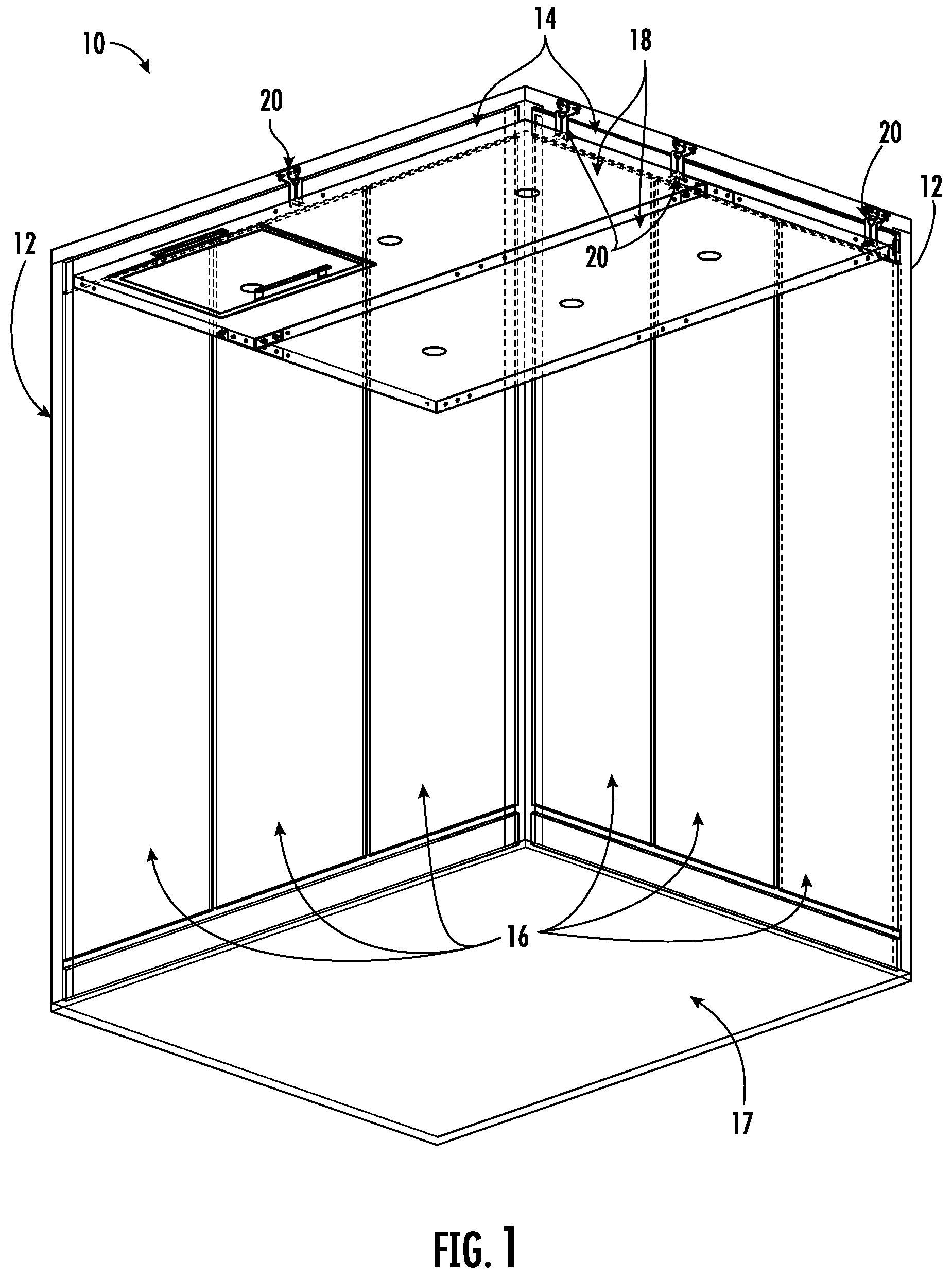 Patent US11787664 — Elevator mounting assembly with side mount hanger — Figure 1