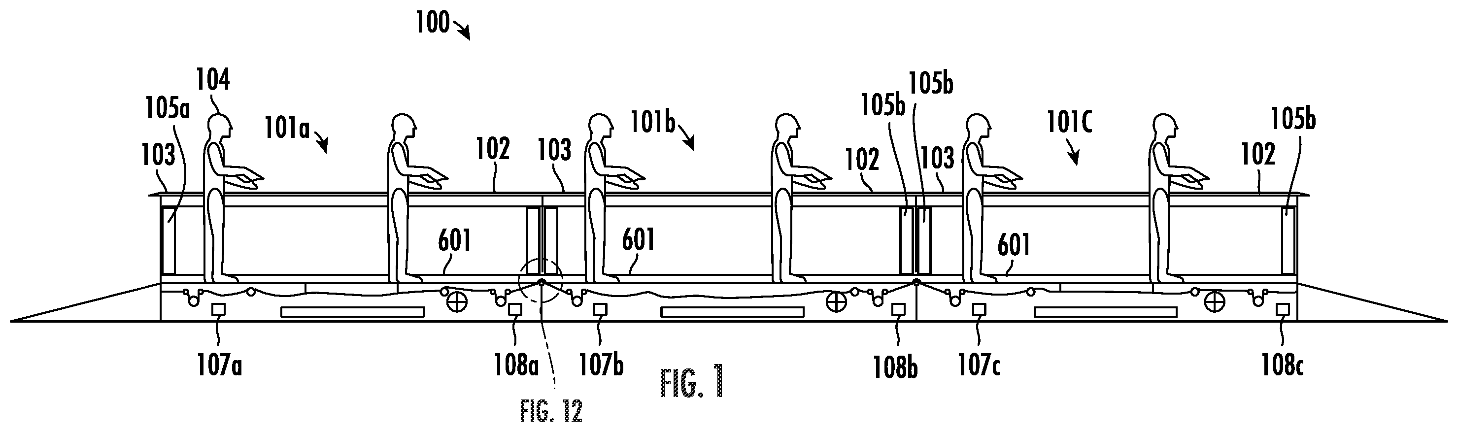 Patent US11787665 — Systems and methods for variable speed modular moving walkways — Figure 1