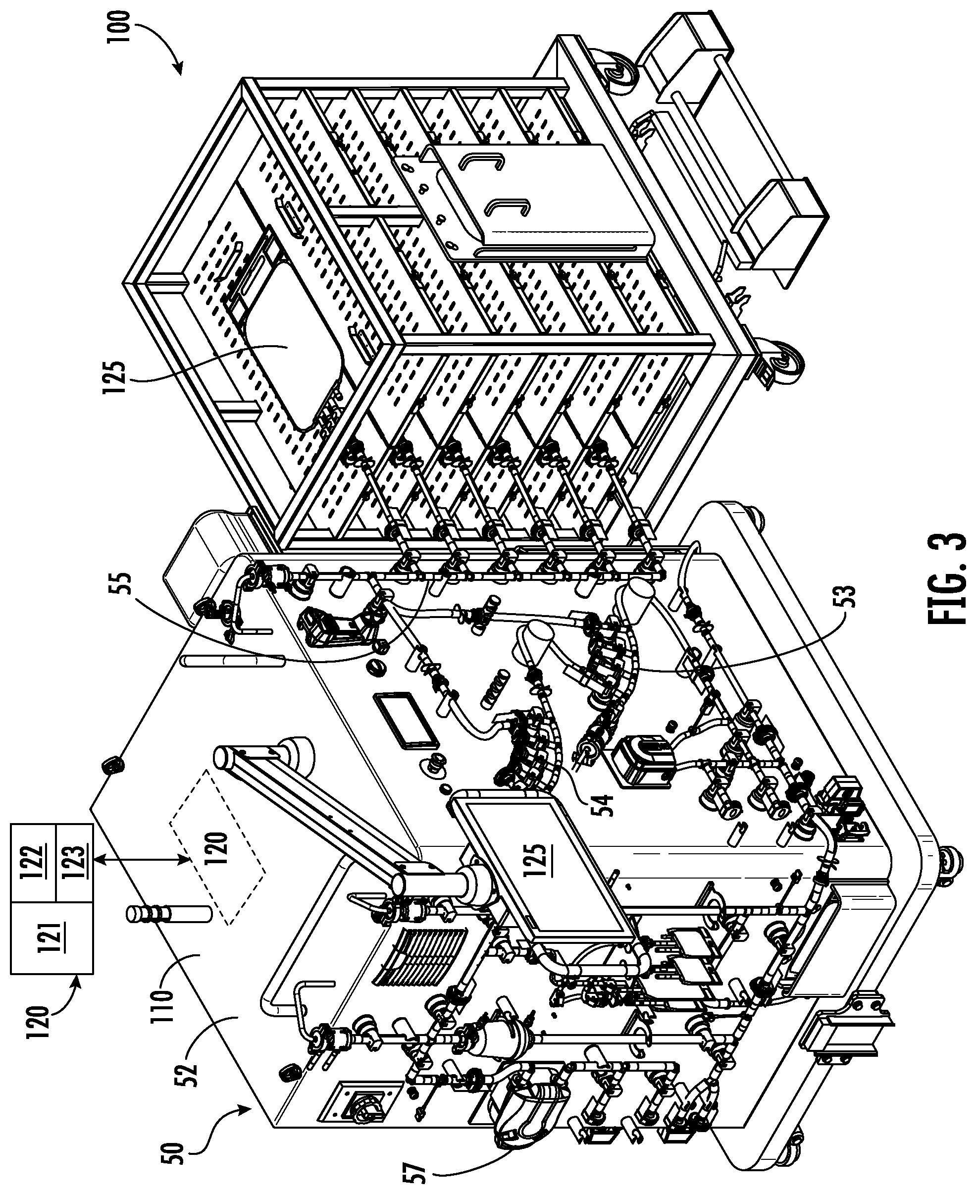 Patent US11787680 Figure 3 – Fluid distribution system with single use manifold fluid recovery assembly