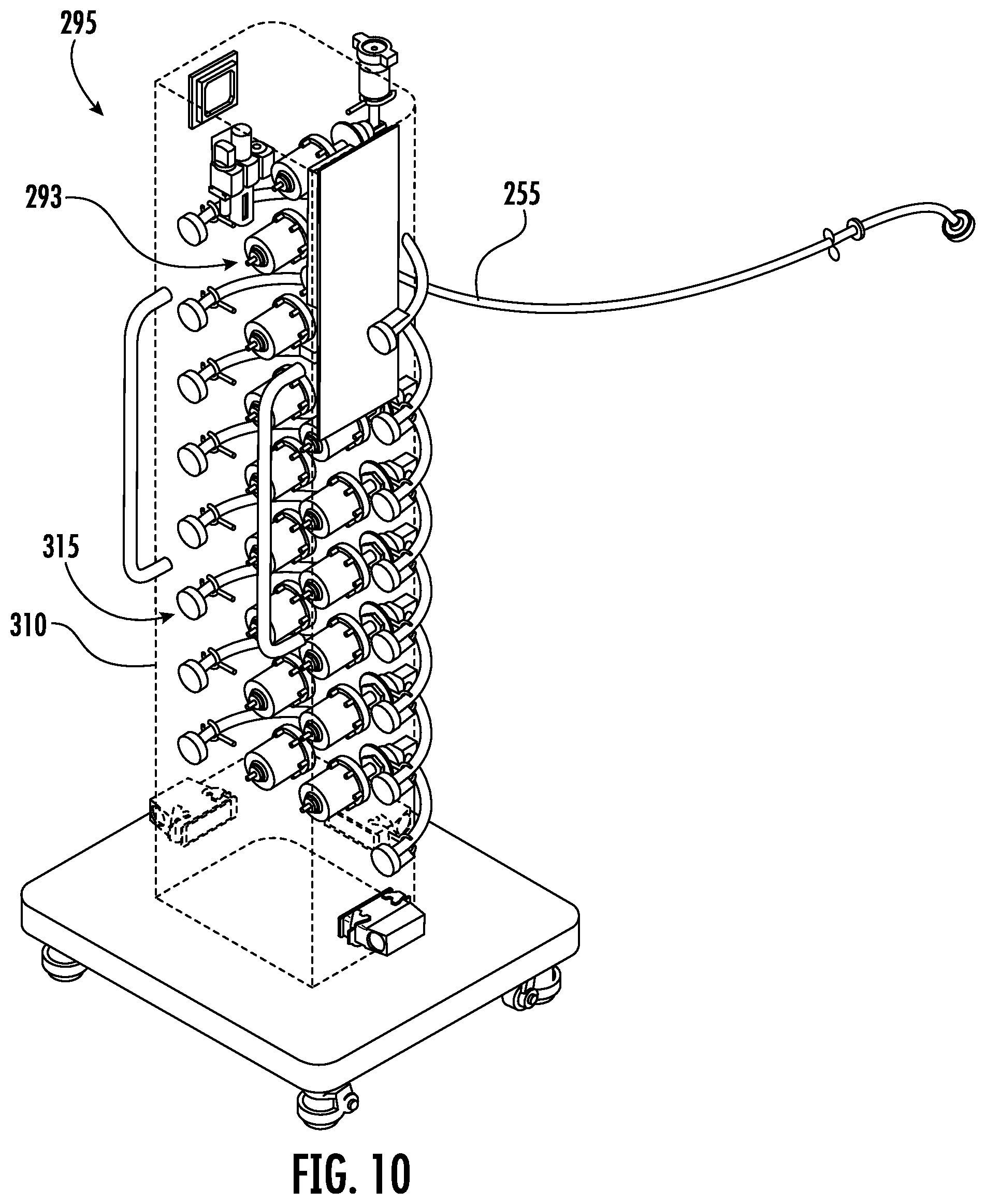 Patent US11787680 Figure 10 – Fluid distribution system with single use manifold fluid recovery assembly