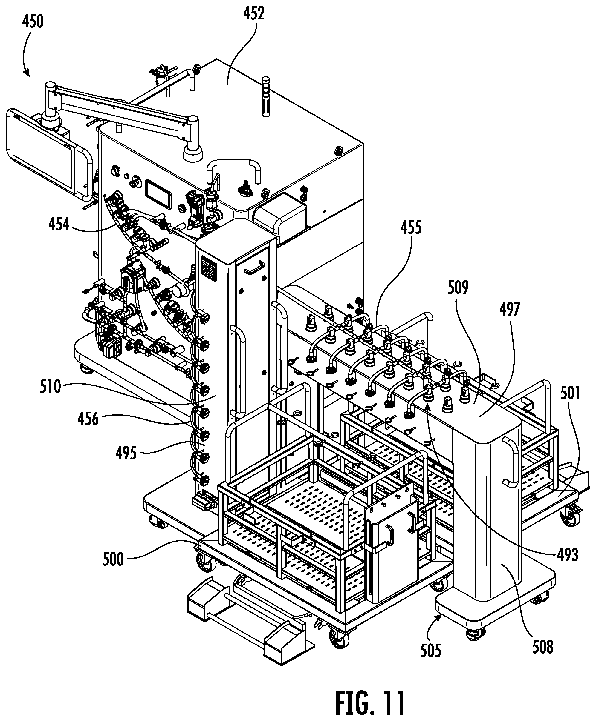 Patent US11787680 Figure 11 – Fluid distribution system with single use manifold fluid recovery assembly