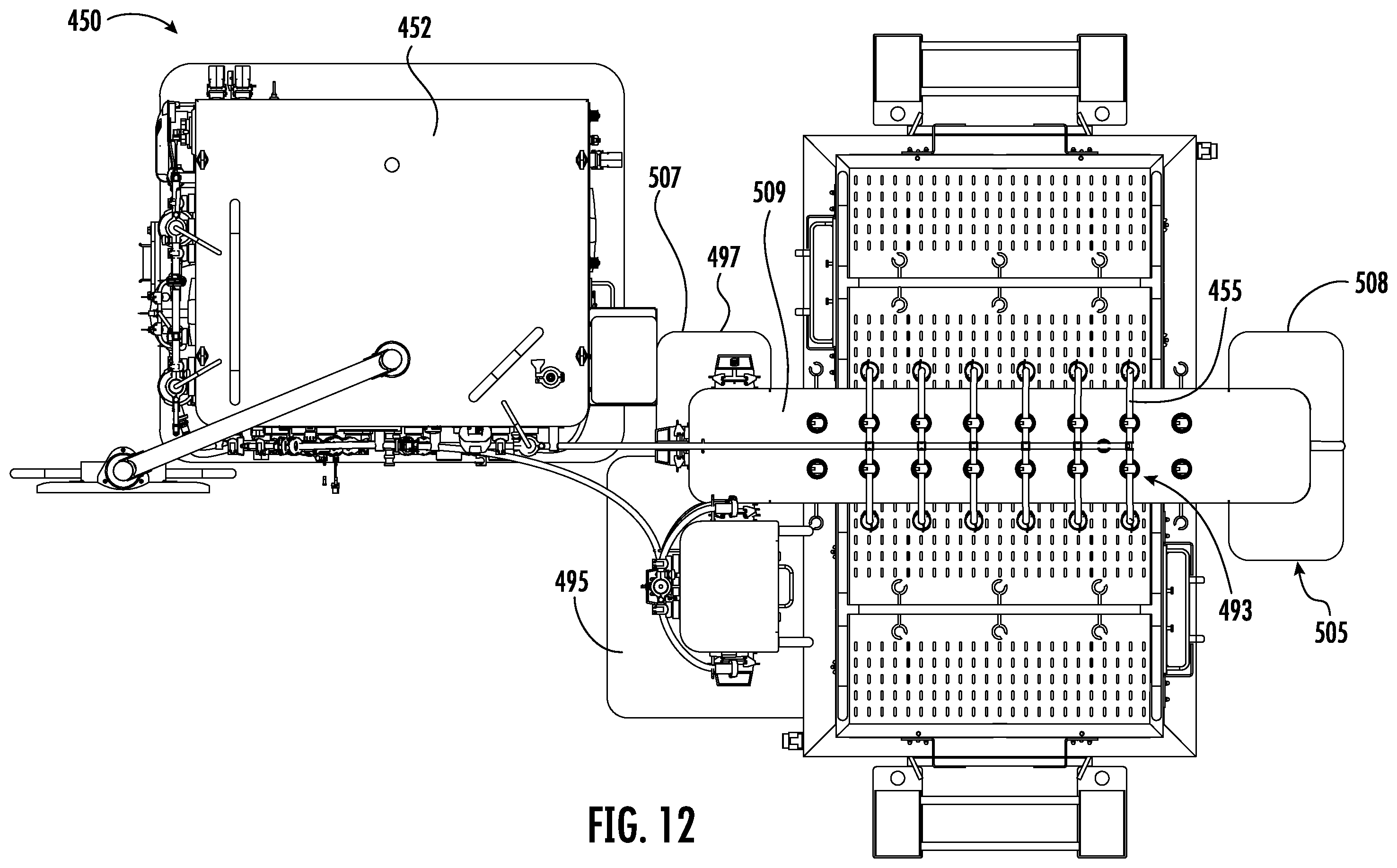 Patent US11787680 Figure 12 – Fluid distribution system with single use manifold fluid recovery assembly