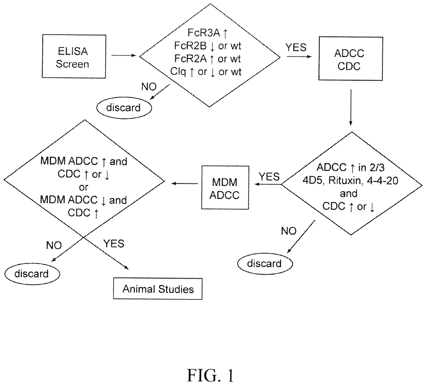 Patent US11787871 — Methods for the treatment of disease using immunoglobulins having fc regions with altered affinities for FcgammaRactivating and FegammaRinhibiting — Figure 1