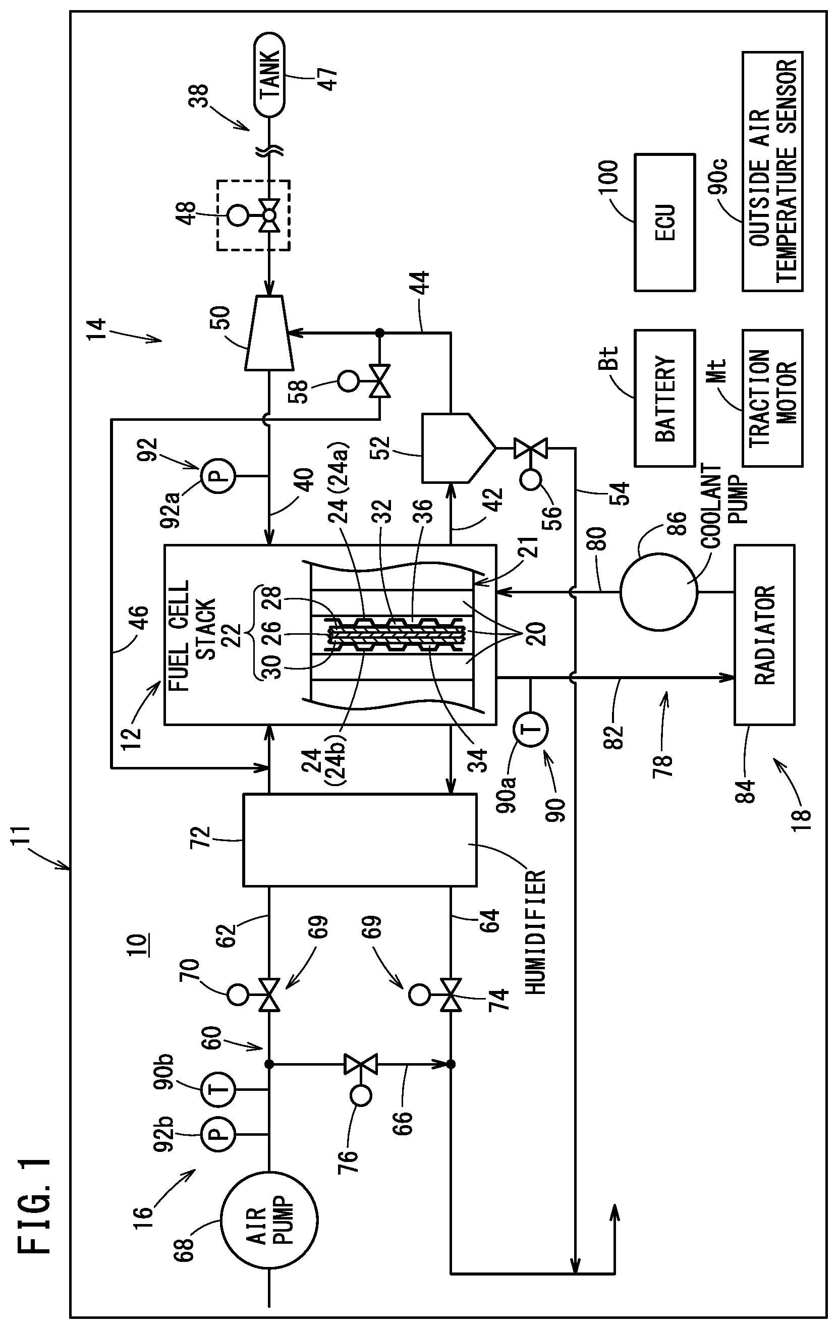 Patent US11791481 — Fuel cell system — Figure 1