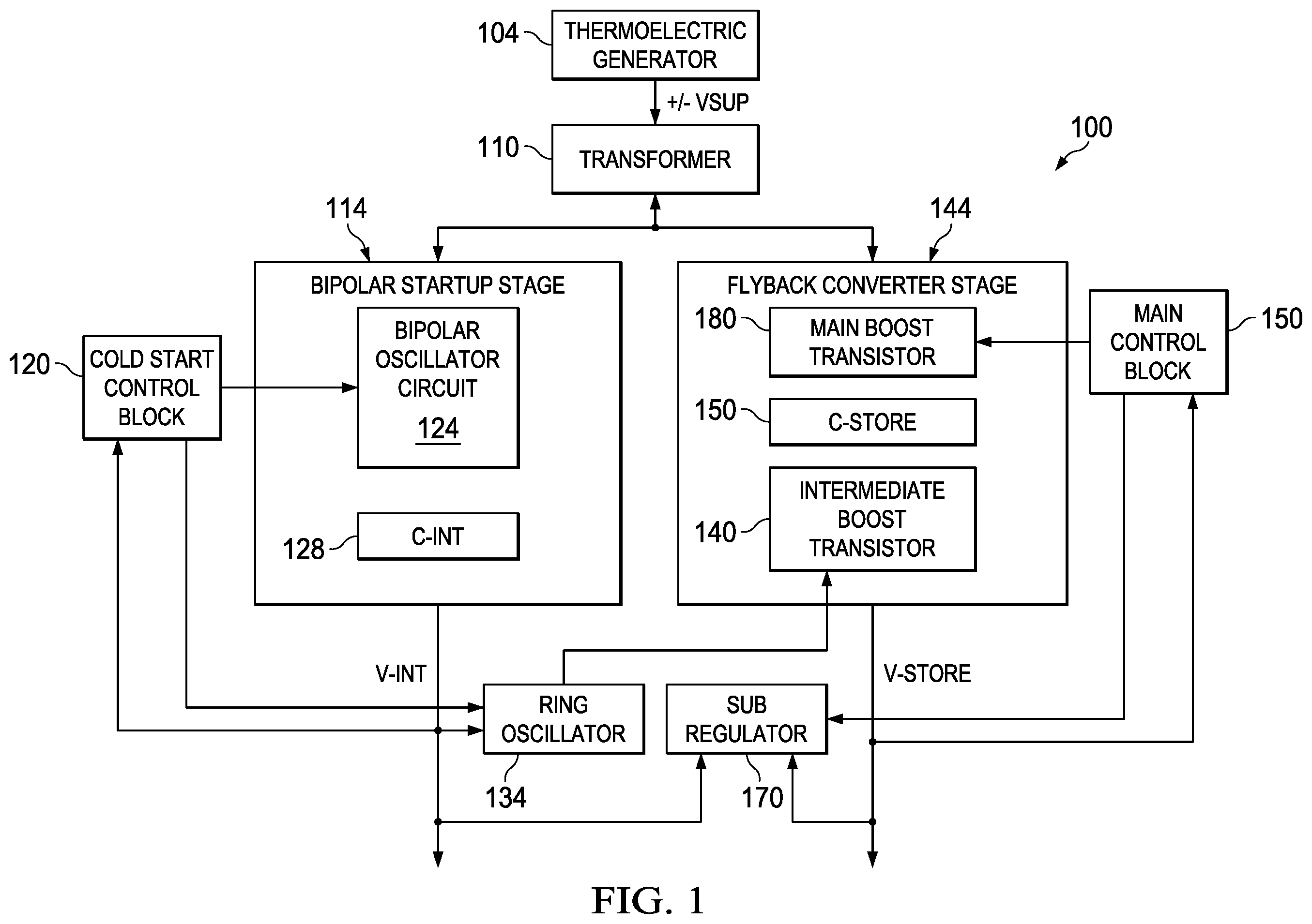 Patent US11791714 — Voltage conversion and charging from low bipolar input voltage — Figure 1