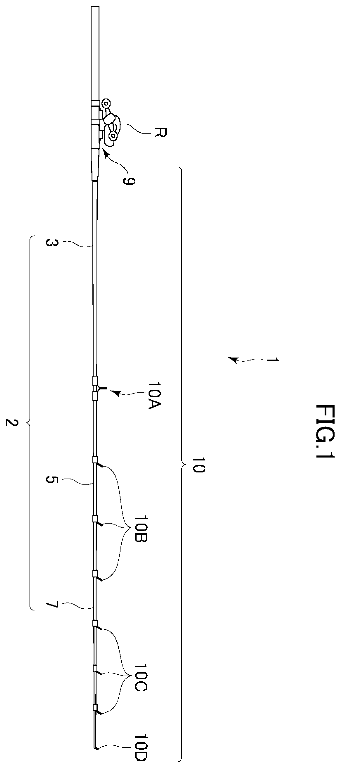 Patent US11793182 — Fishing rod having rod body to which attachment is attached, tubular body and production method therefor — Figure 1