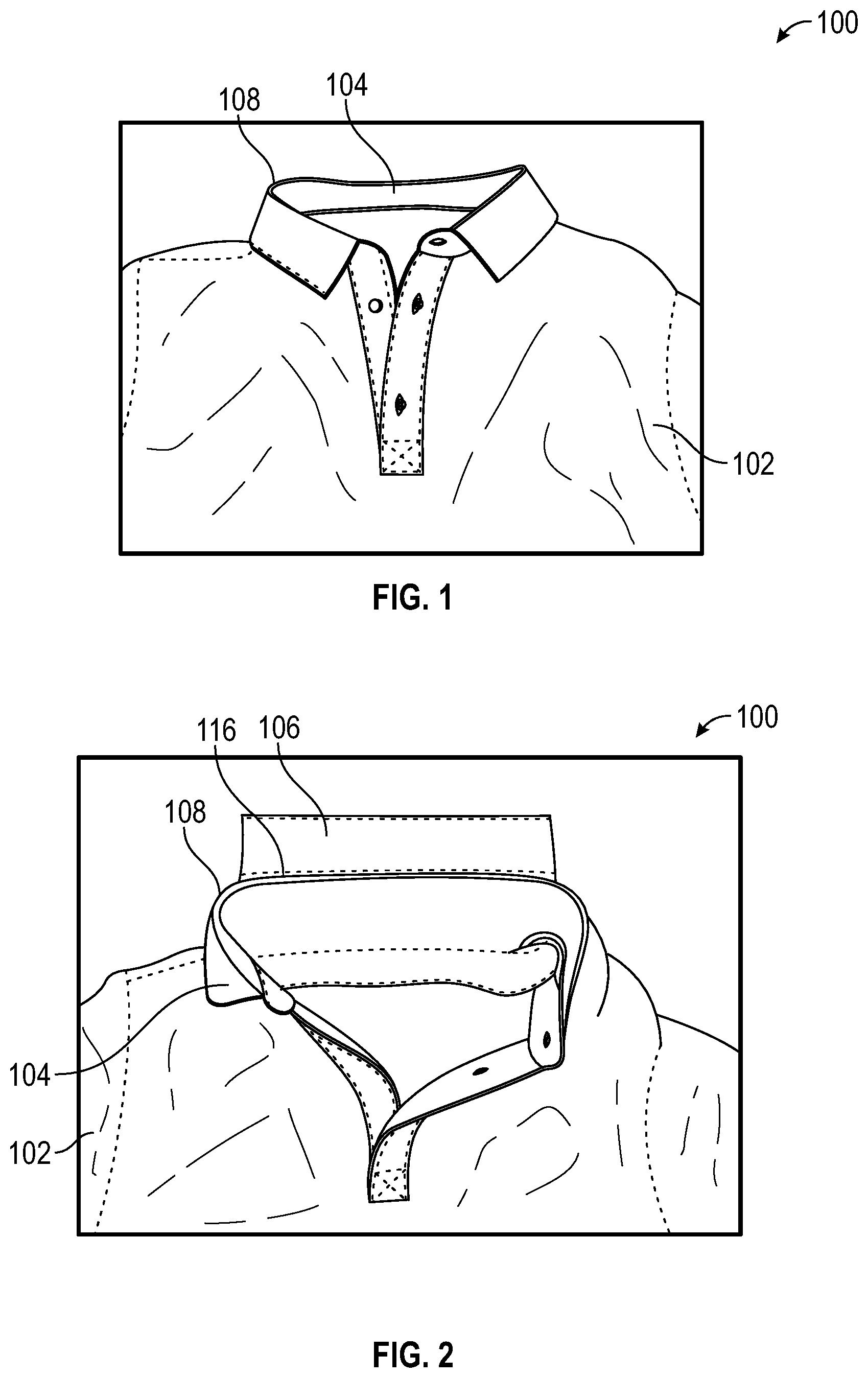 Patent US11793252 — Collared garment with concealed deployable face mask — Figure 1