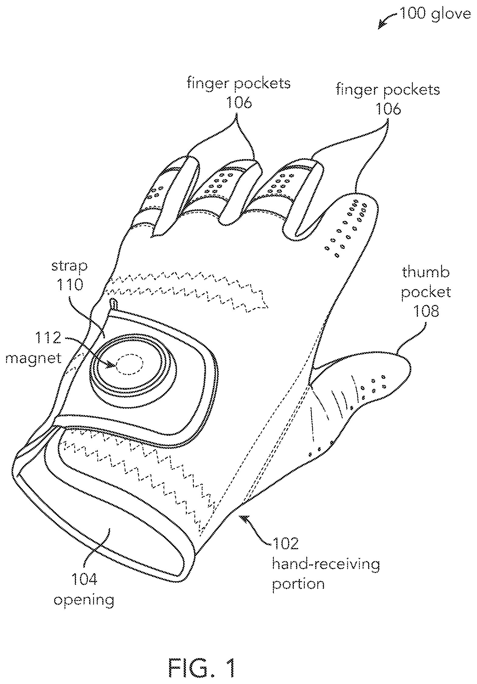 Patent US11793253 — Magnetic glove — Figure 1