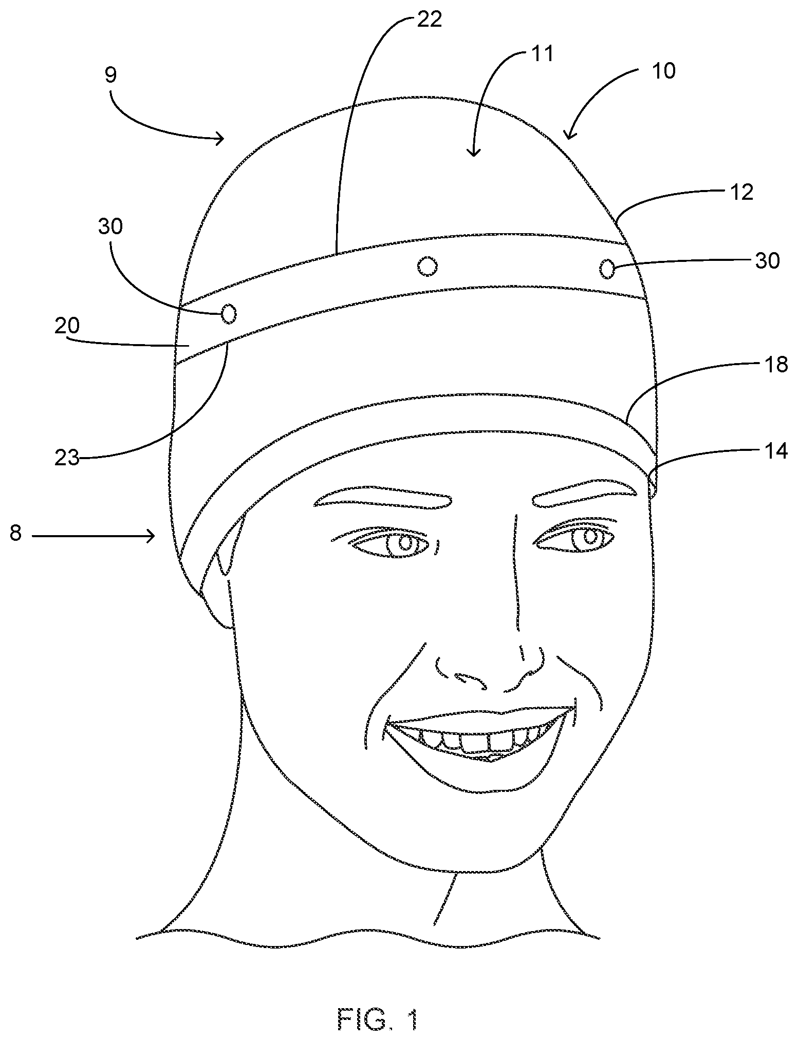 Patent US11793259 — Head covering — Figure 1