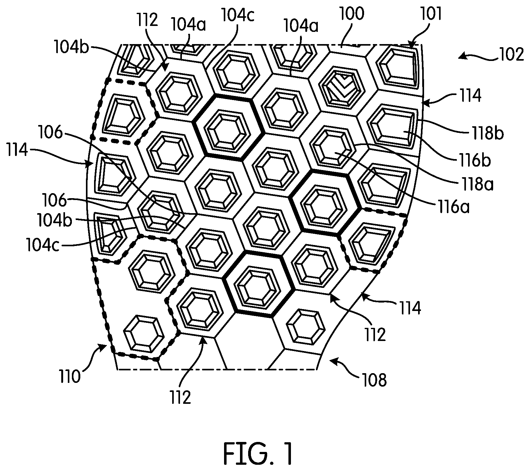 Patent US11793269 — Articulated sole structure with sipes forming hexagonal sole elements — Figure 1