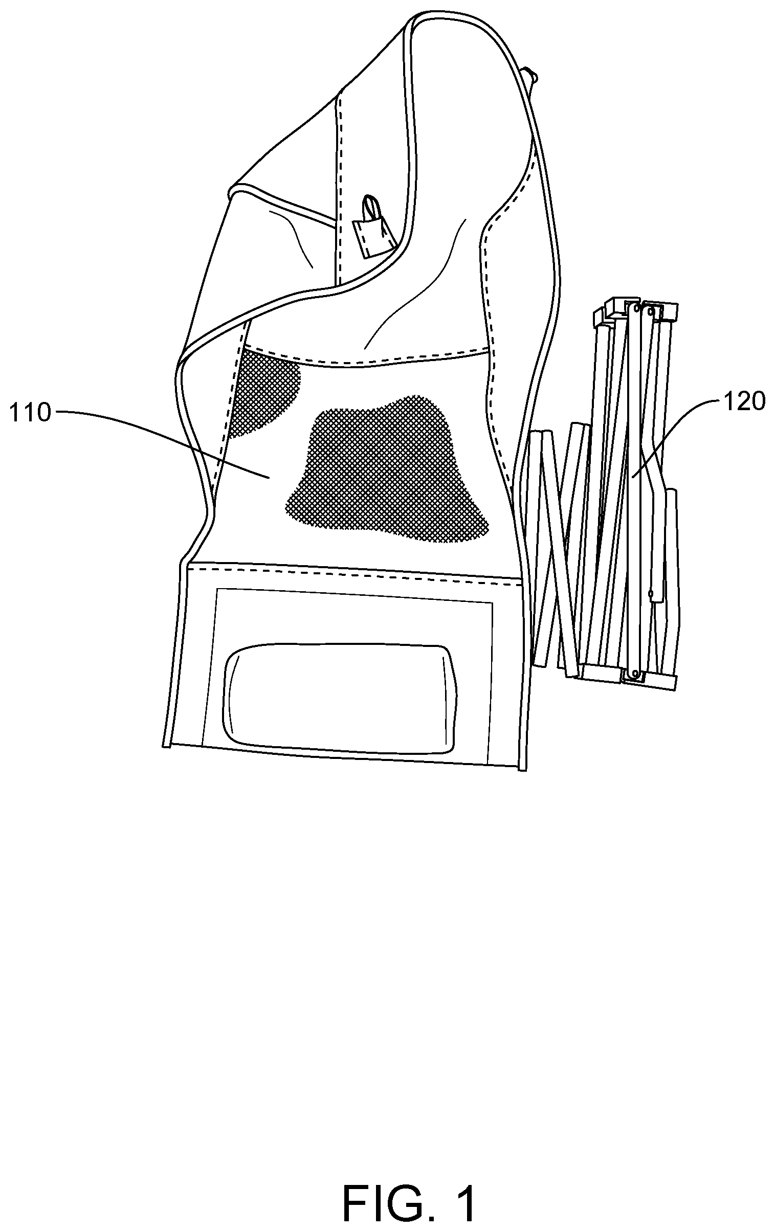 Patent US11793309 — Collapsible support base for furniture with a flexible user support platform — Figure 1