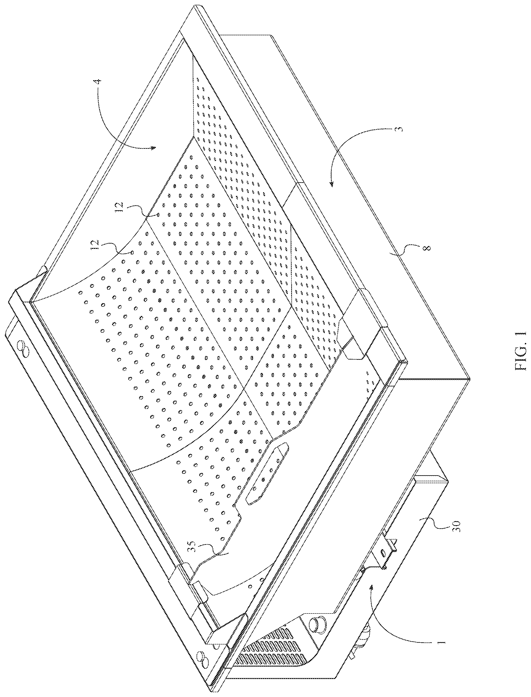 Patent US11793354 — Hot food holding station with multi-functional ramp — Figure 1
