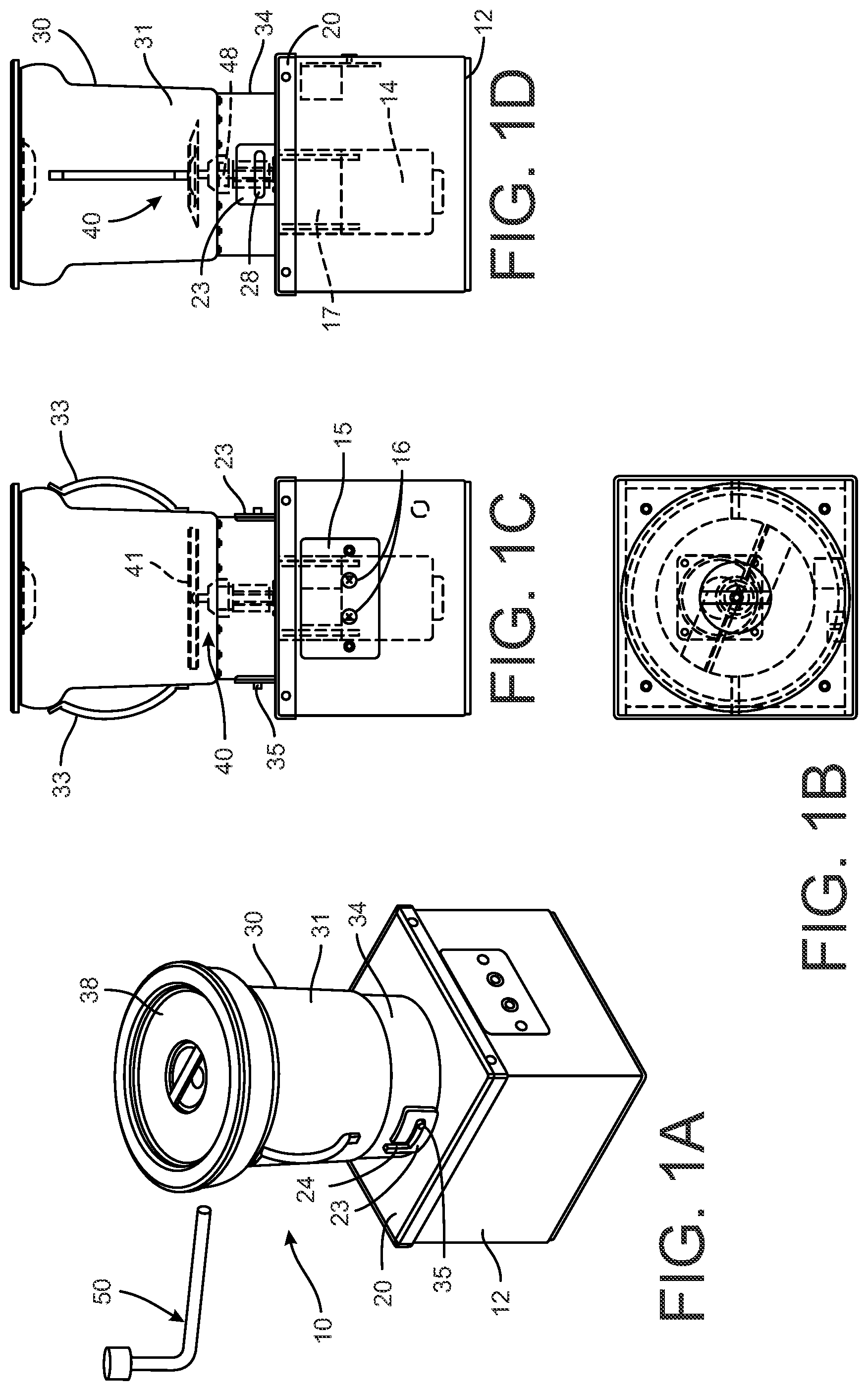 Patent US11793357 — Combined stirring, mixing and blending apparatus for commercial kitchens — Figure 1