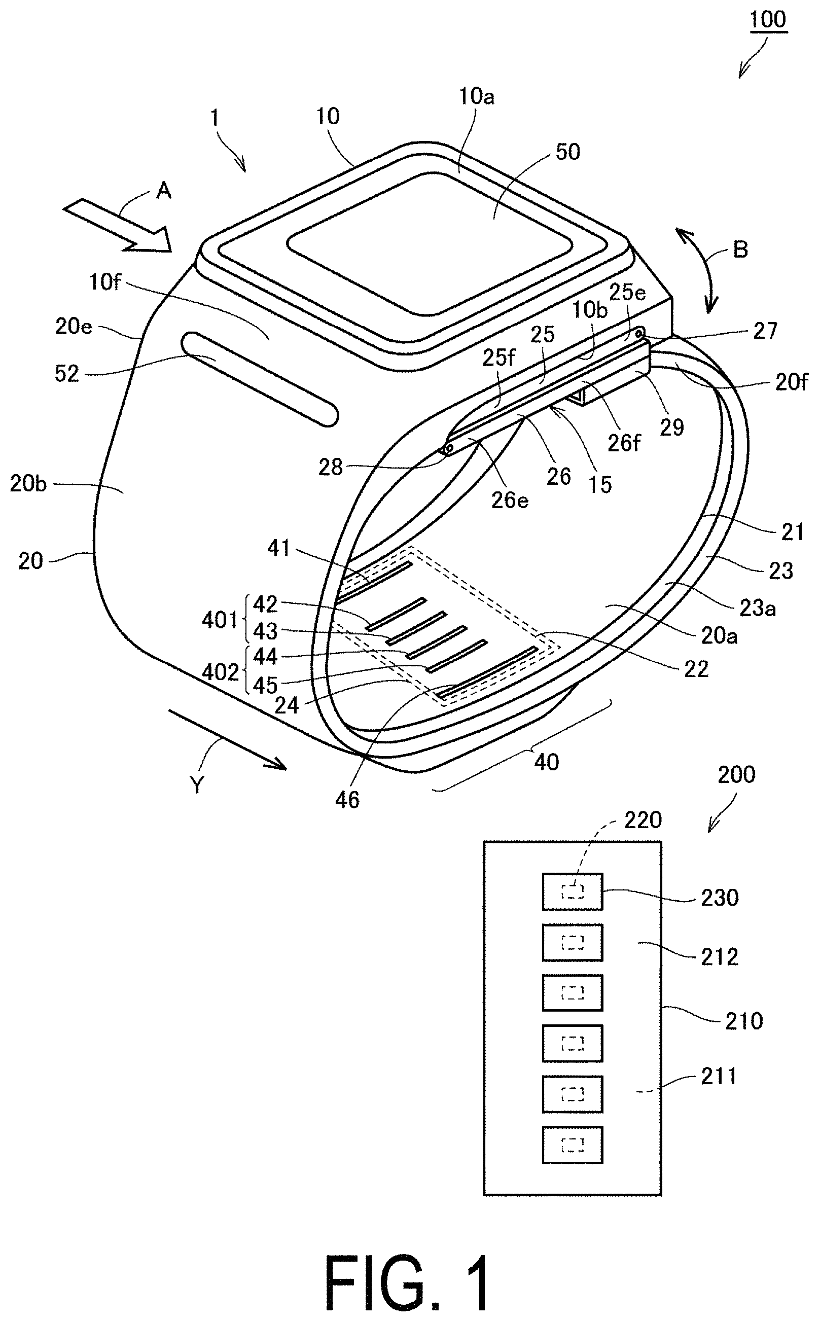 Patent US11793414 — Electrode unit, pulse wave measurement unit, and pulse wave measurement device — Figure 1