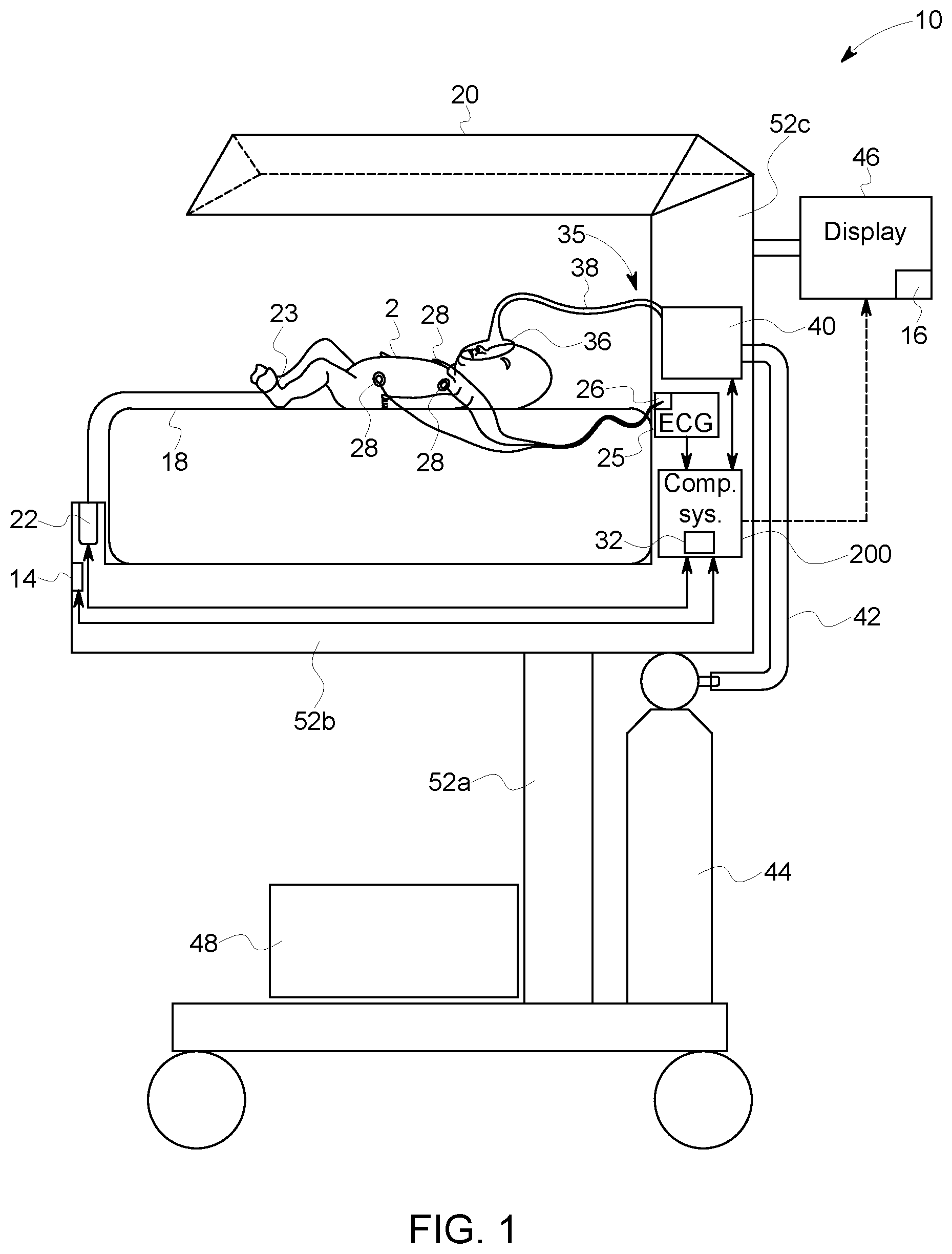 Patent US11793457 — Infant warming system having ECG monitor and method for providing resuscitation assistance — Figure 1