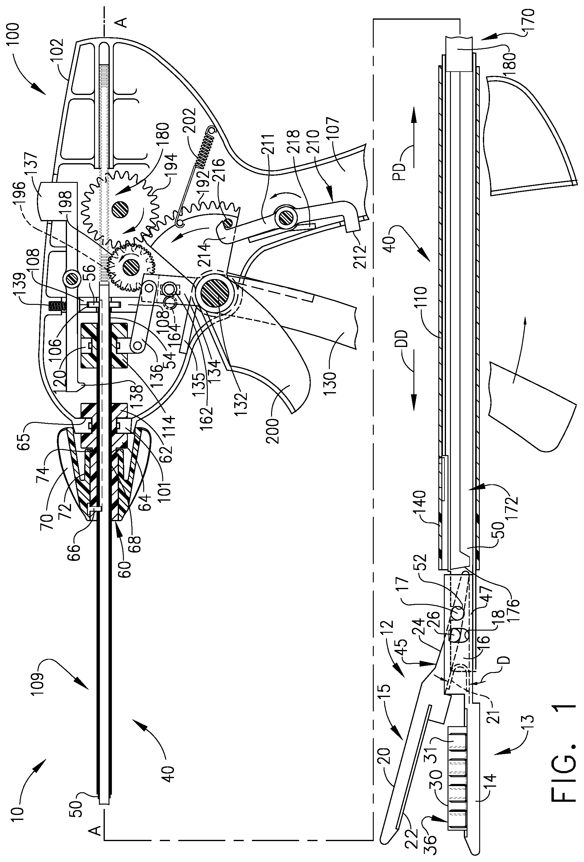 Patent US11793509 Figure 1 – Staple cartridge including an implantable layer
