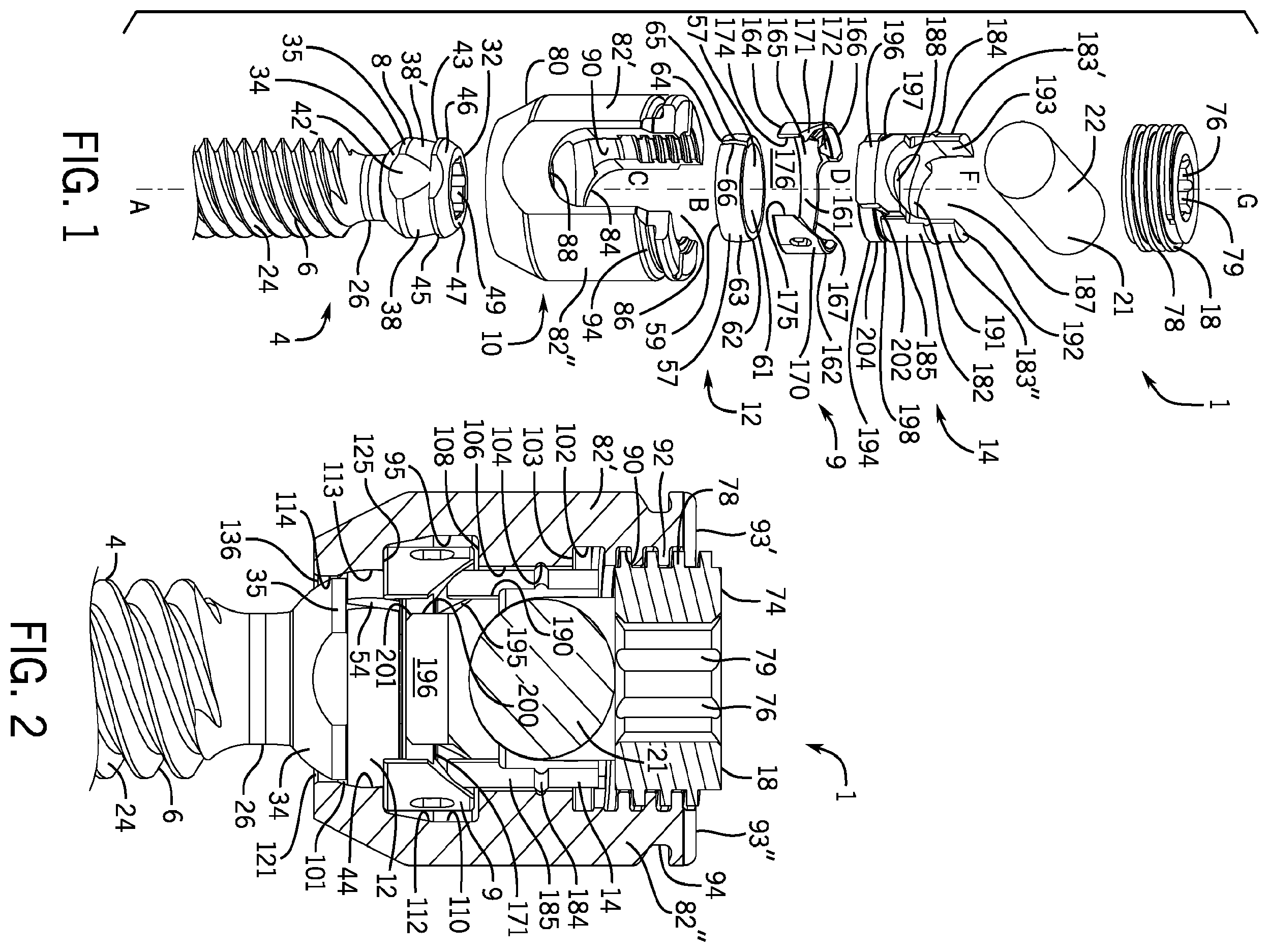 Patent US11793553 — Pivotal bone anchor assembly having first and second split rings and an insert with post-placement tool deployment — Figure 1