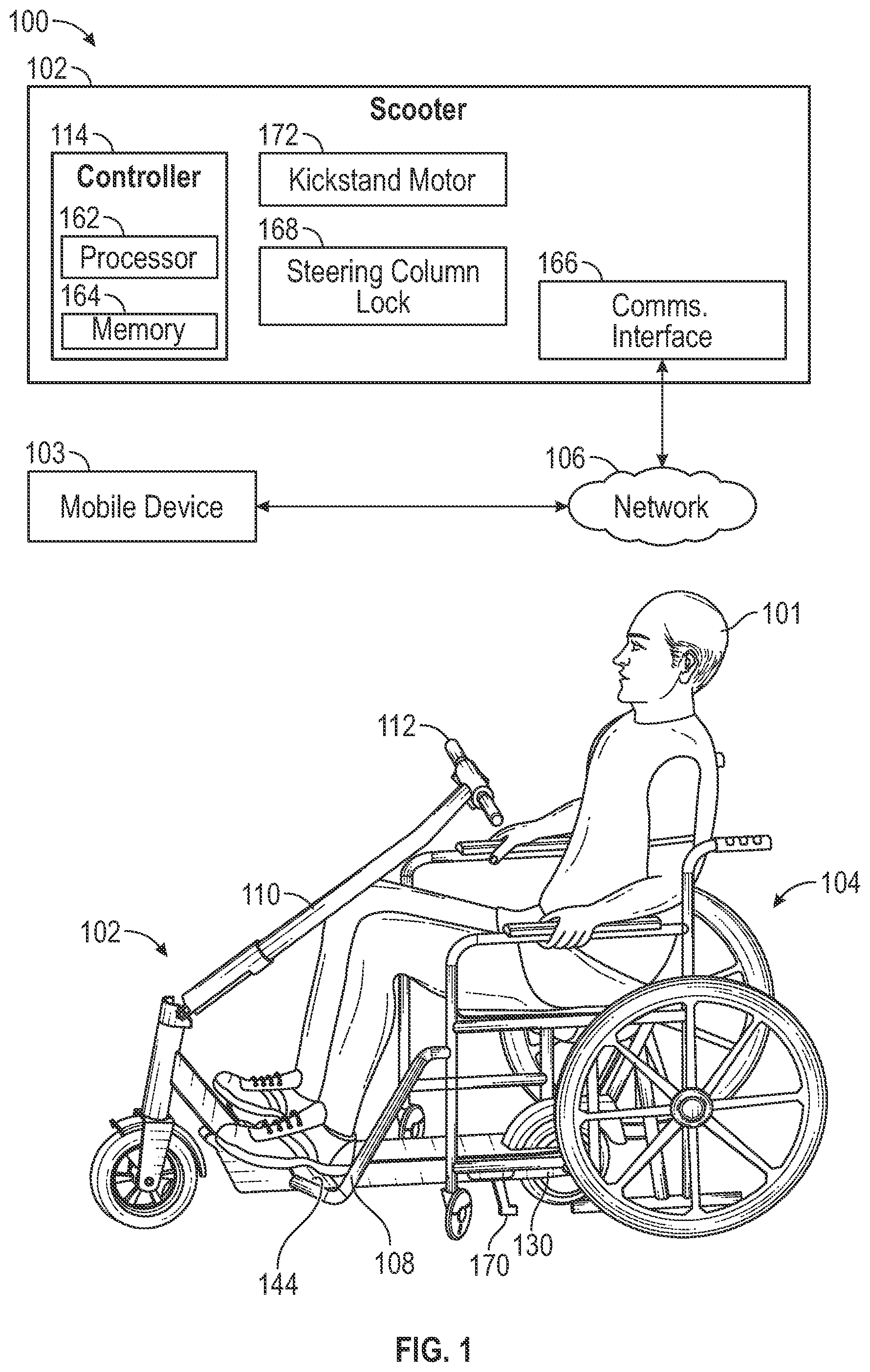 Patent US11793690 Figure 1 – Accessible scooters and methods of use