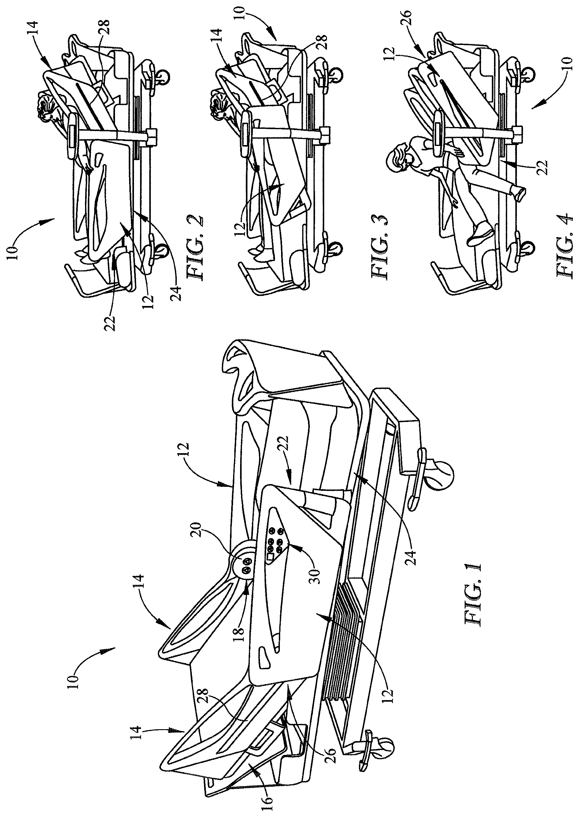 Patent US11793698 Figure 1 – Hospital bed having drainage bag sensor