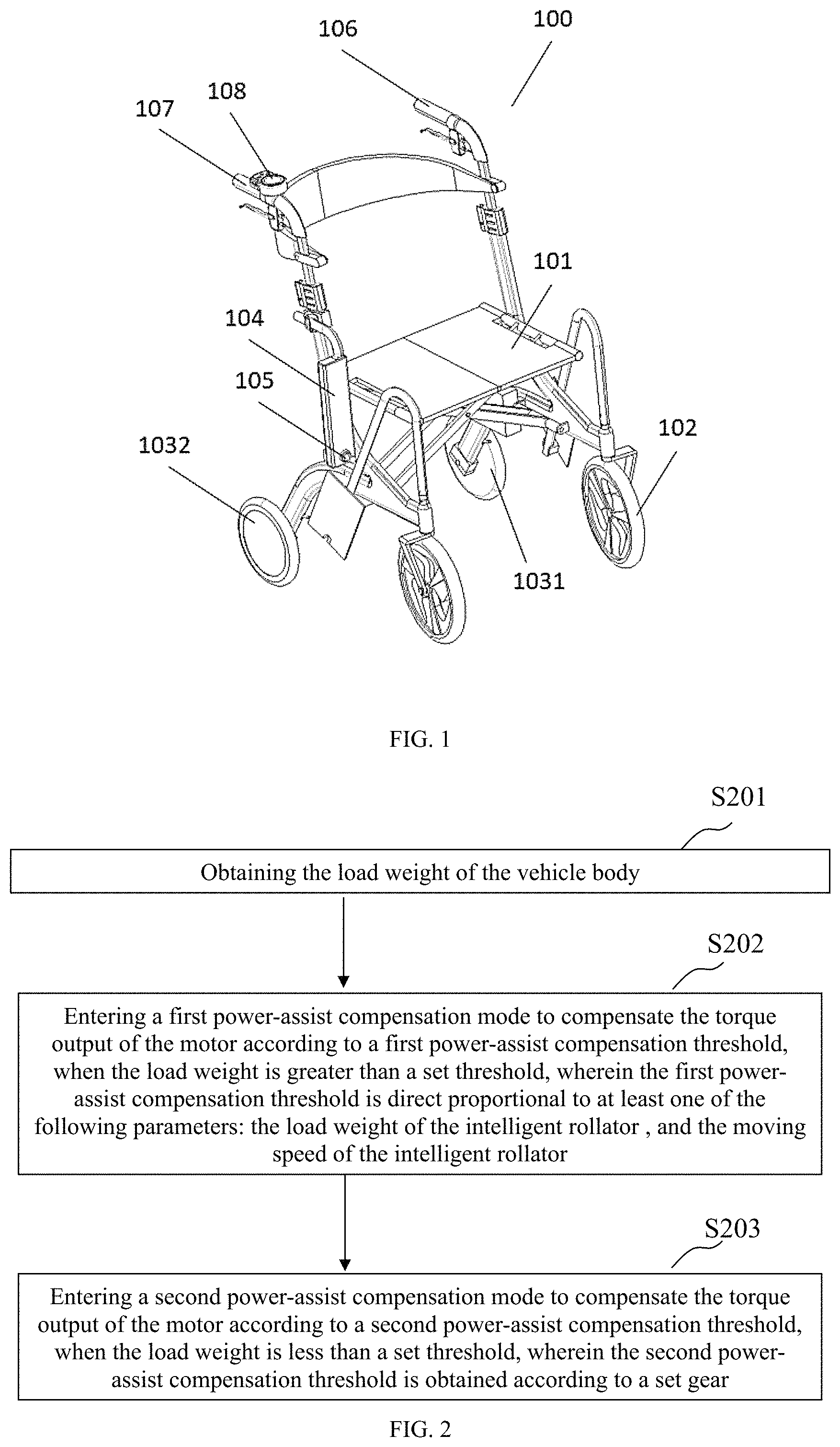 Patent US11793706 — Power-assist control method and device for intelligent rollator, intelligent rollator, and controller — Figure 1