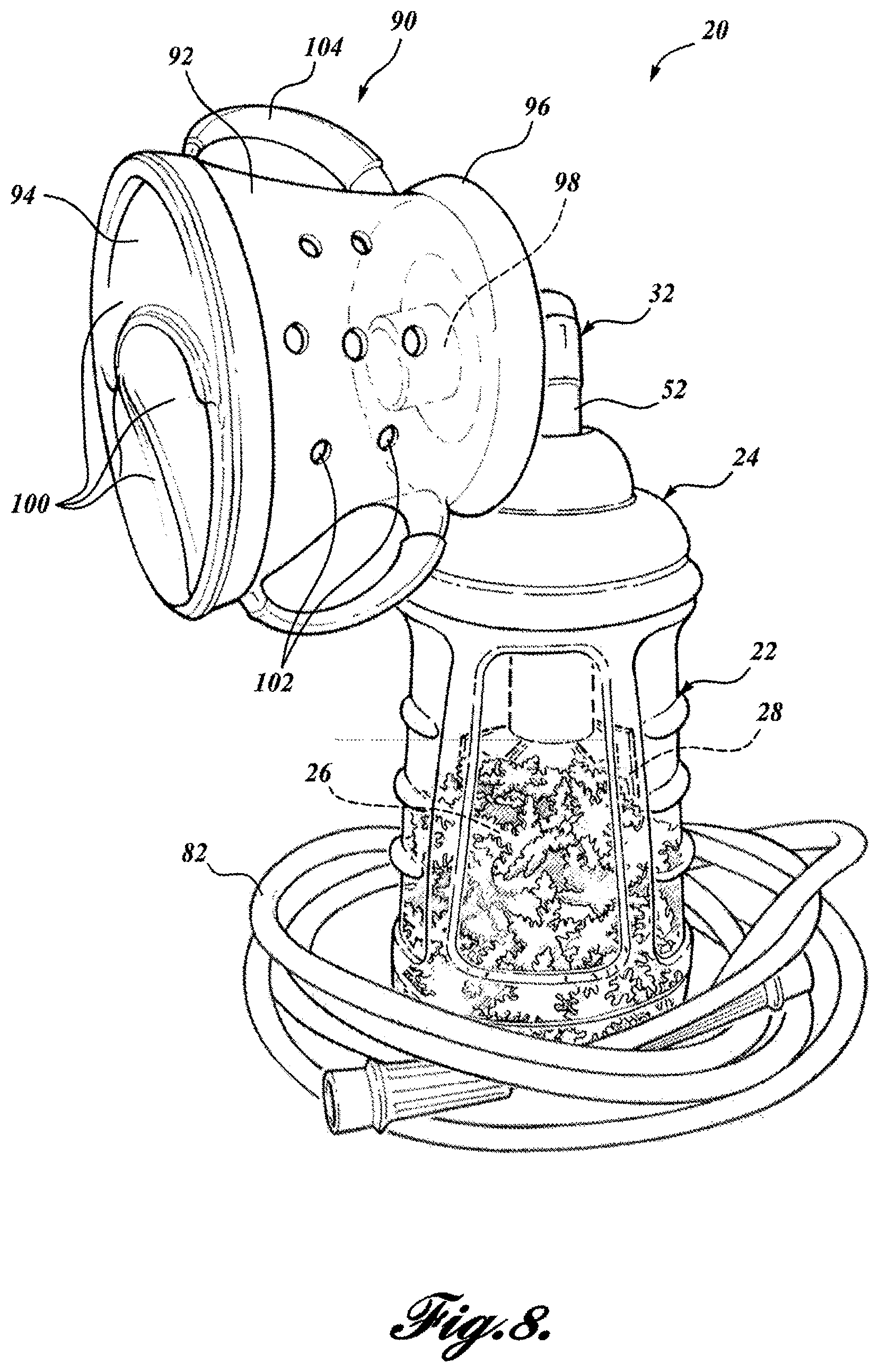 Patent US11793967 Figure 8 – Thermal material nebulizing system with animal mask