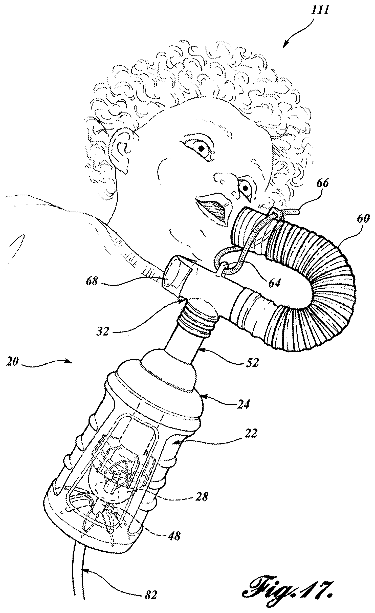 Patent US11793967 Figure 17 – Thermal material nebulizing system with animal mask