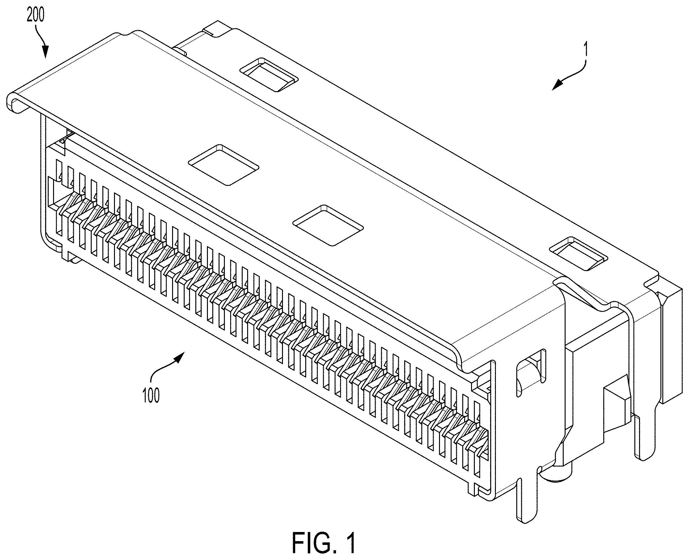 Patent US11799230 — High-frequency electrical connector with in interlocking segments — Figure 1