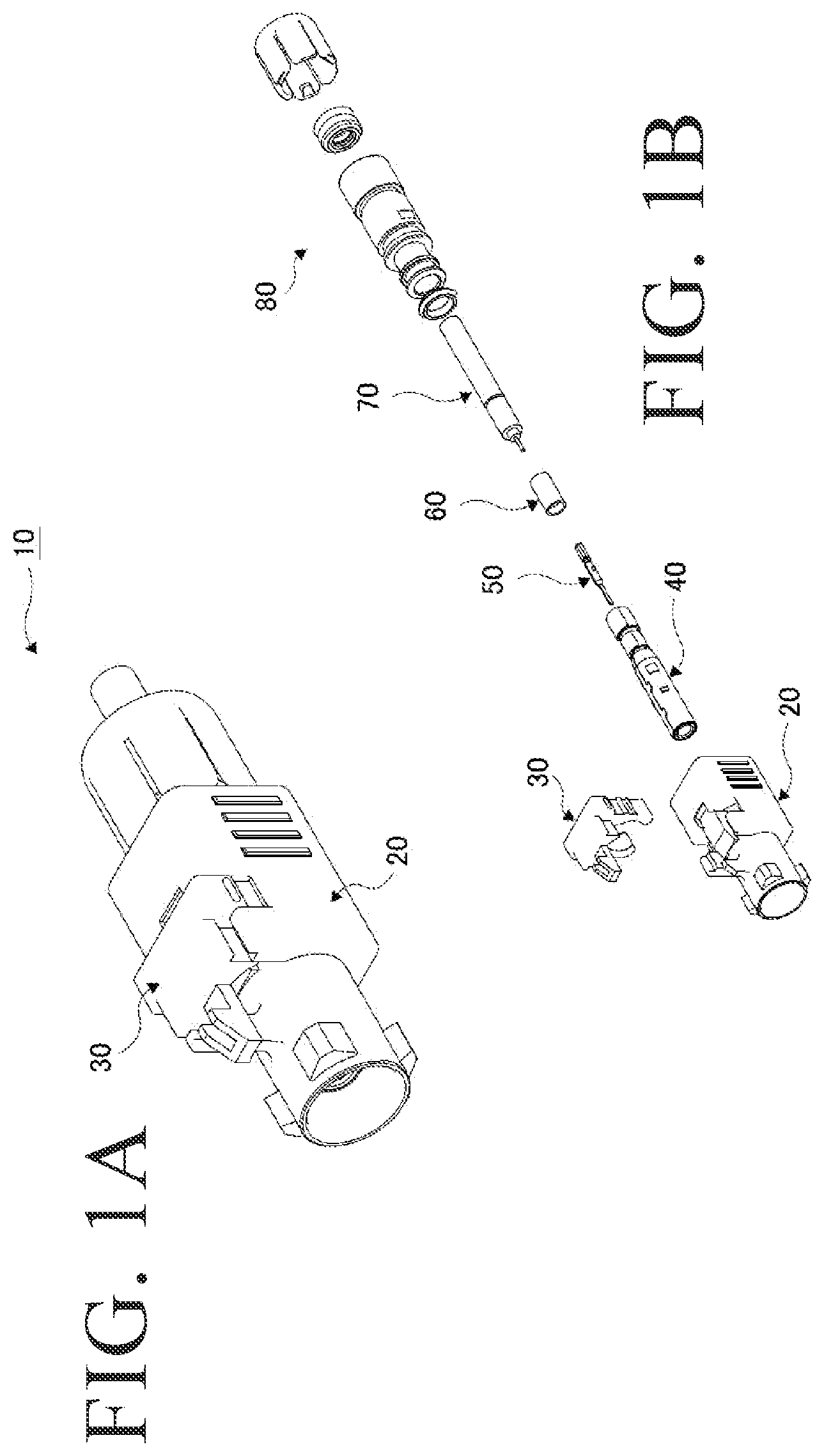 Patent US11799236 Figure 1 – Cable connector having a fitting protrusion for insertion into a mating connector