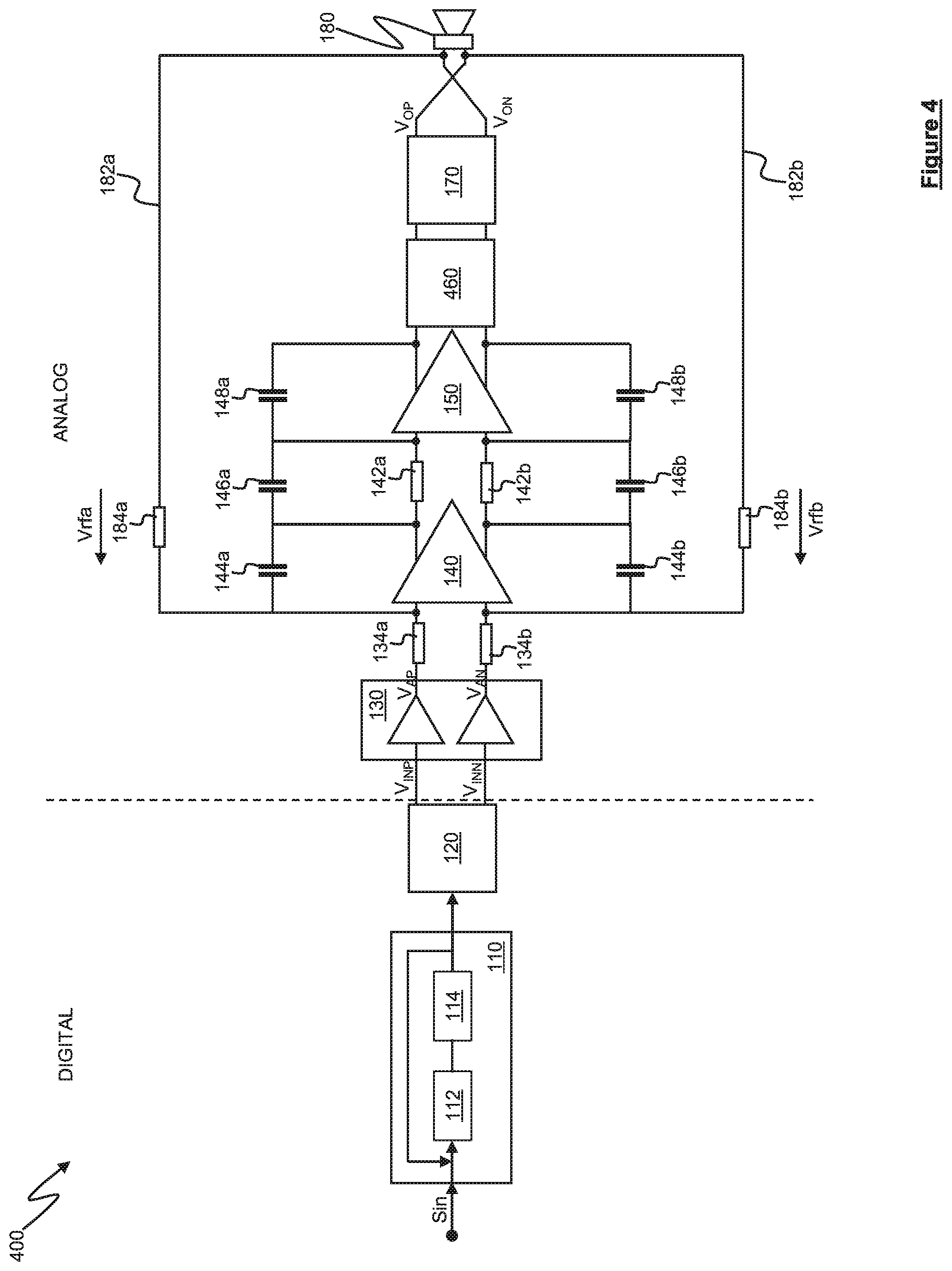 Patent US11799426 Figure 4 – Class D amplifier circuitry