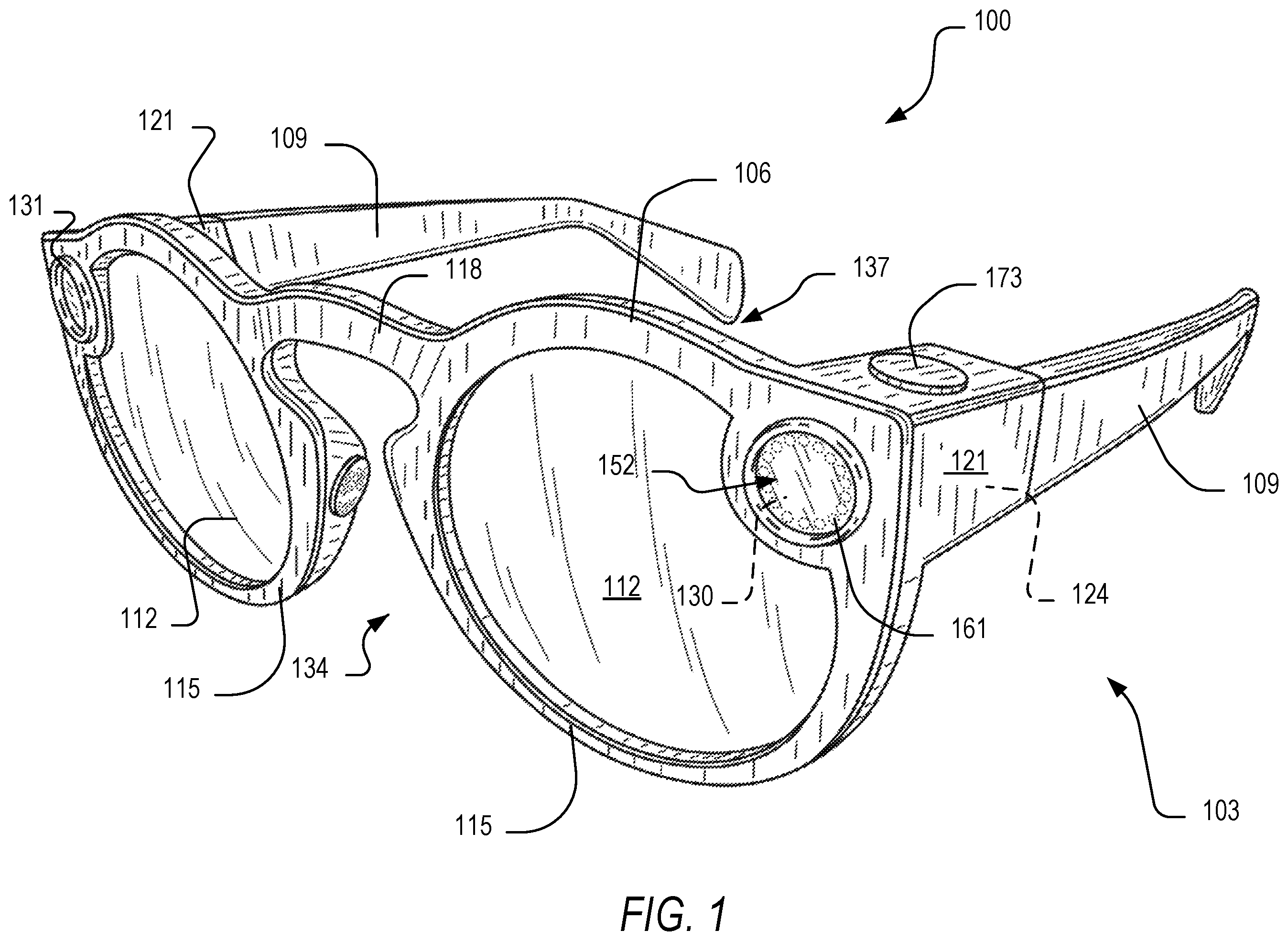 Patent US11805309 — Eyewear device mode indication — Figure 1