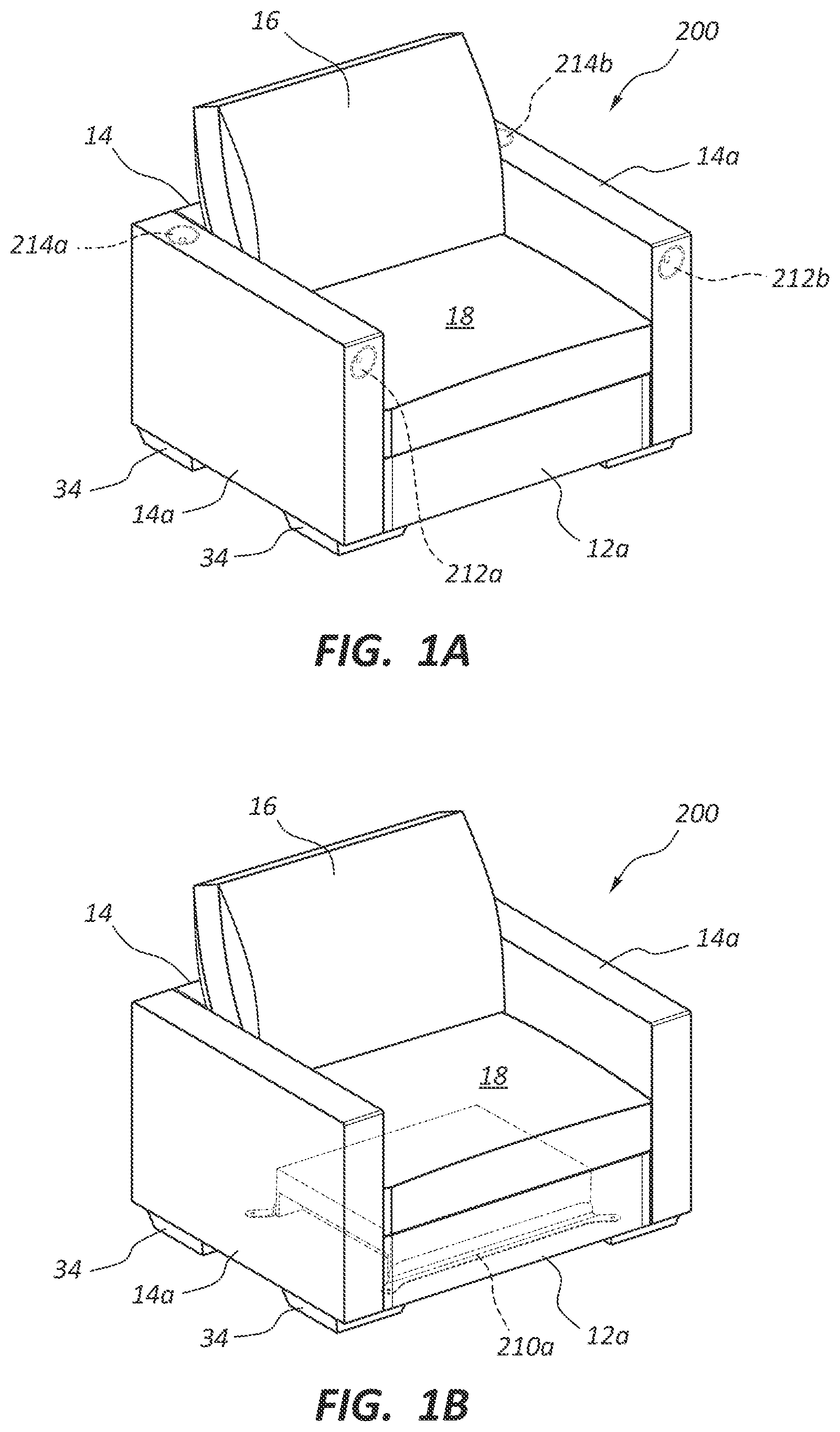 Patent US11805363 — Electronic furniture assembly with integrated internal speaker system including downward oriented speaker — Figure 1