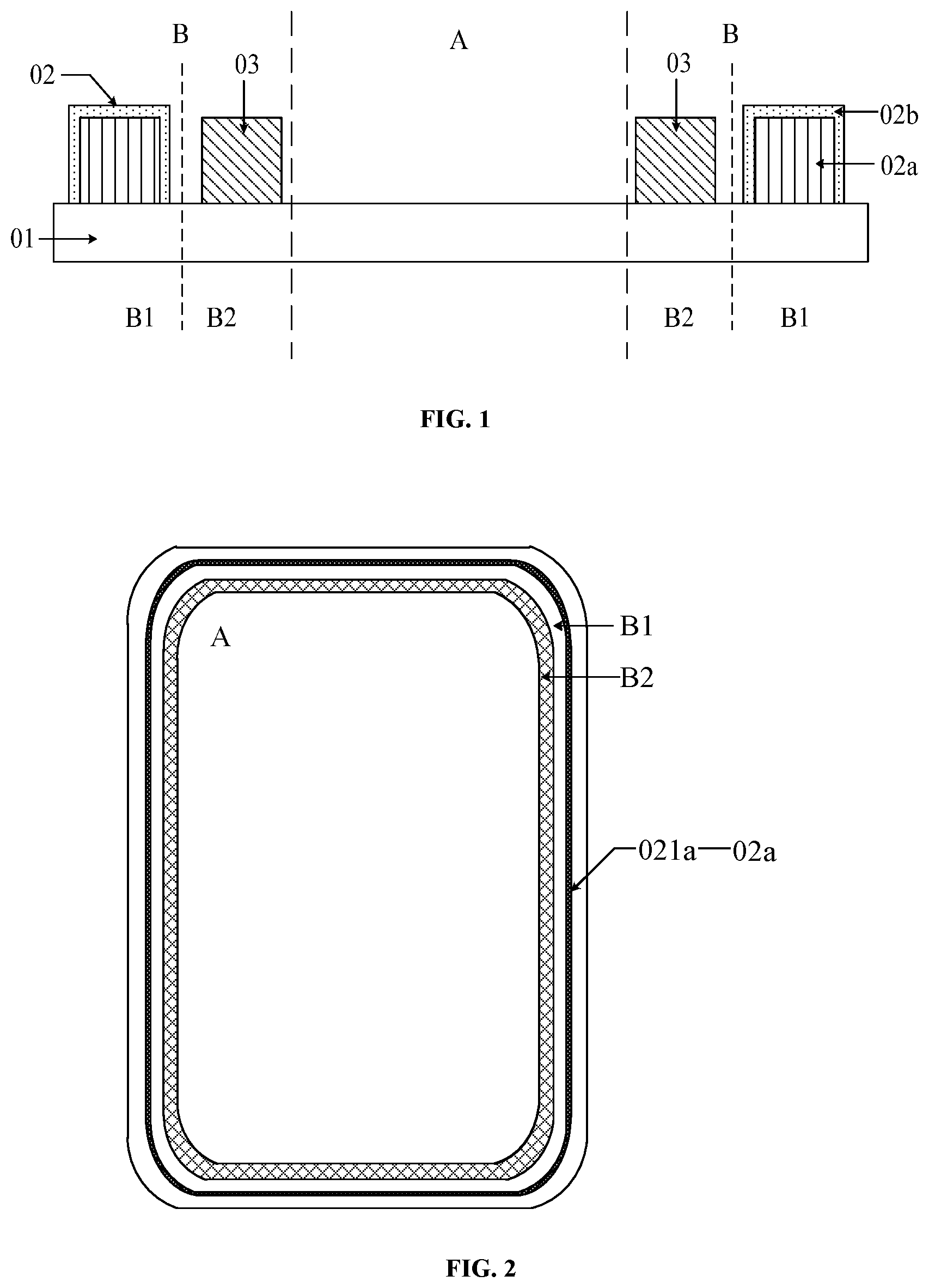 Patent US11805668 — Display substrate including closed annular structures surrounding display region to reduce cracking — Figure 1