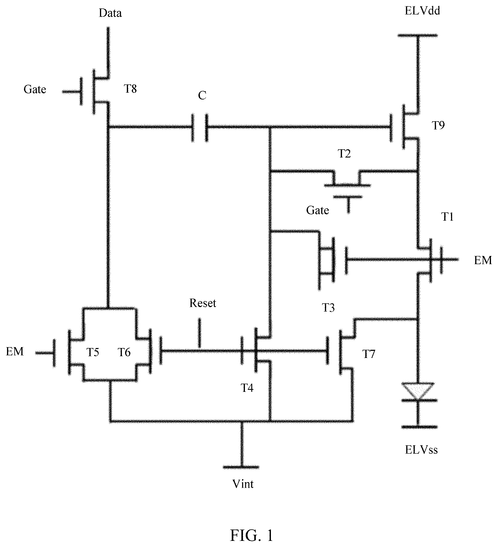 Patent US11805682 — Organic light emitting diode display substrate comprising a second capacitor plate, a first capacitor plate and a data line sequentially disposed from a base substrate, manufacturing method thereof, and display device comprising the same — Figure 1
