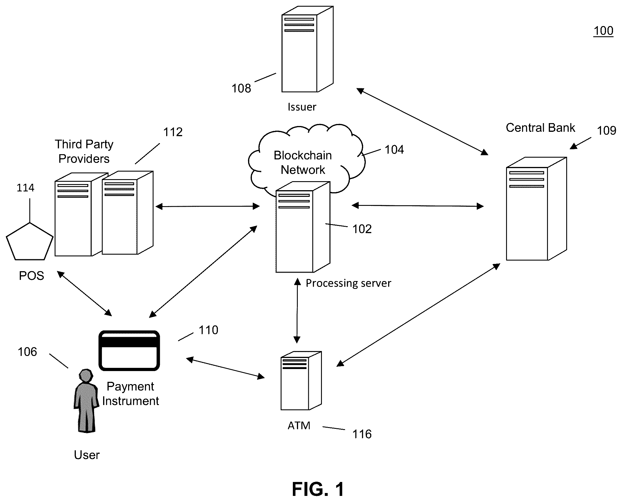 Patent US11810111 — Method and system for transferring digital tokens to and from a physical card — Figure 1