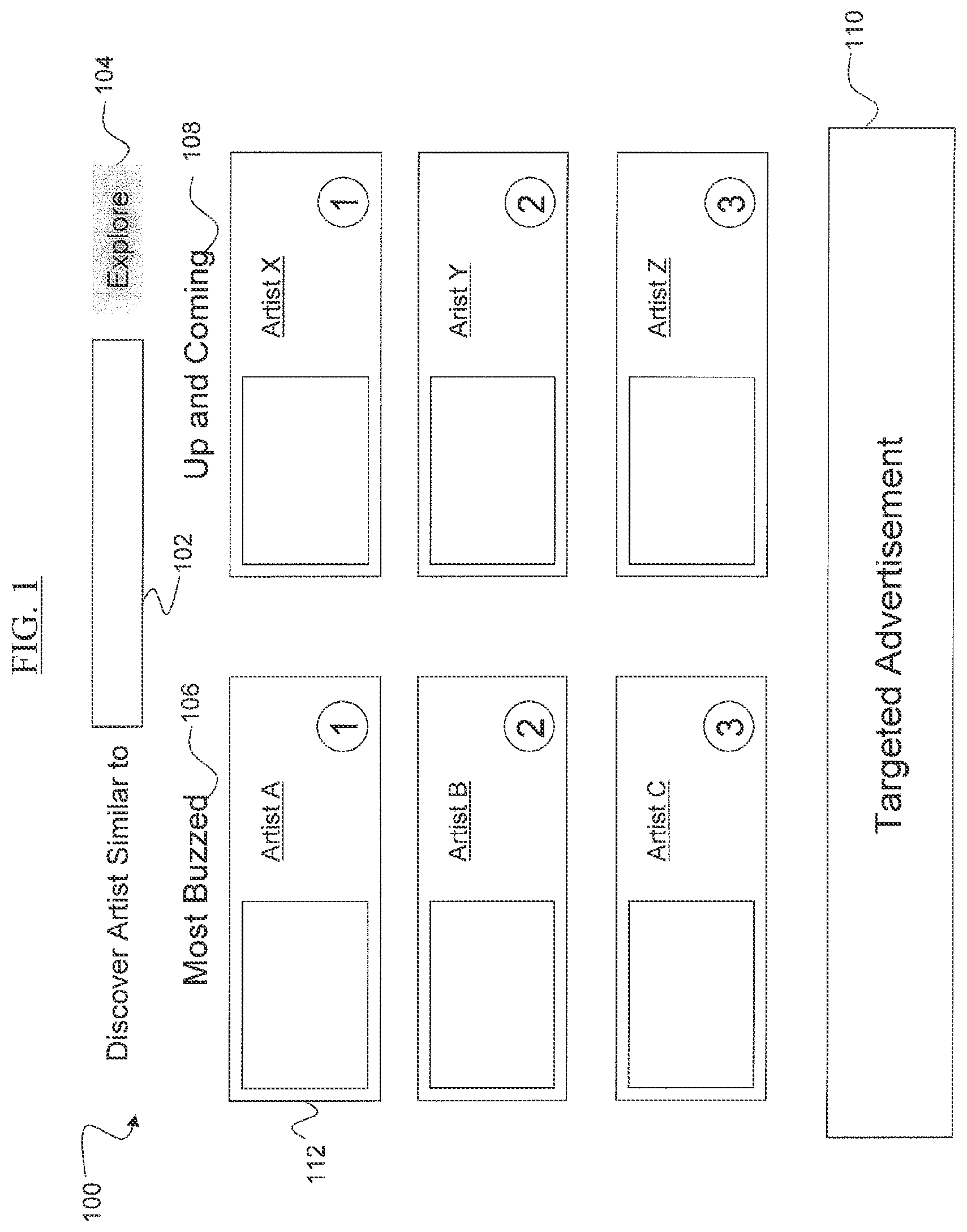 Patent US11810133 — Systems and methods for discovering artists — Figure 1