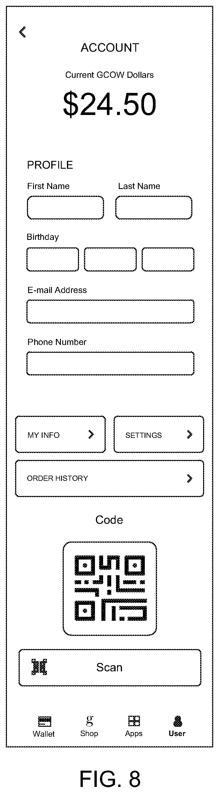 Patent US11810140 Figure 8 – Systems and methods to facilitate providing a software development kit (SDK) for rewards for making gift card purchases to multiple application publishers