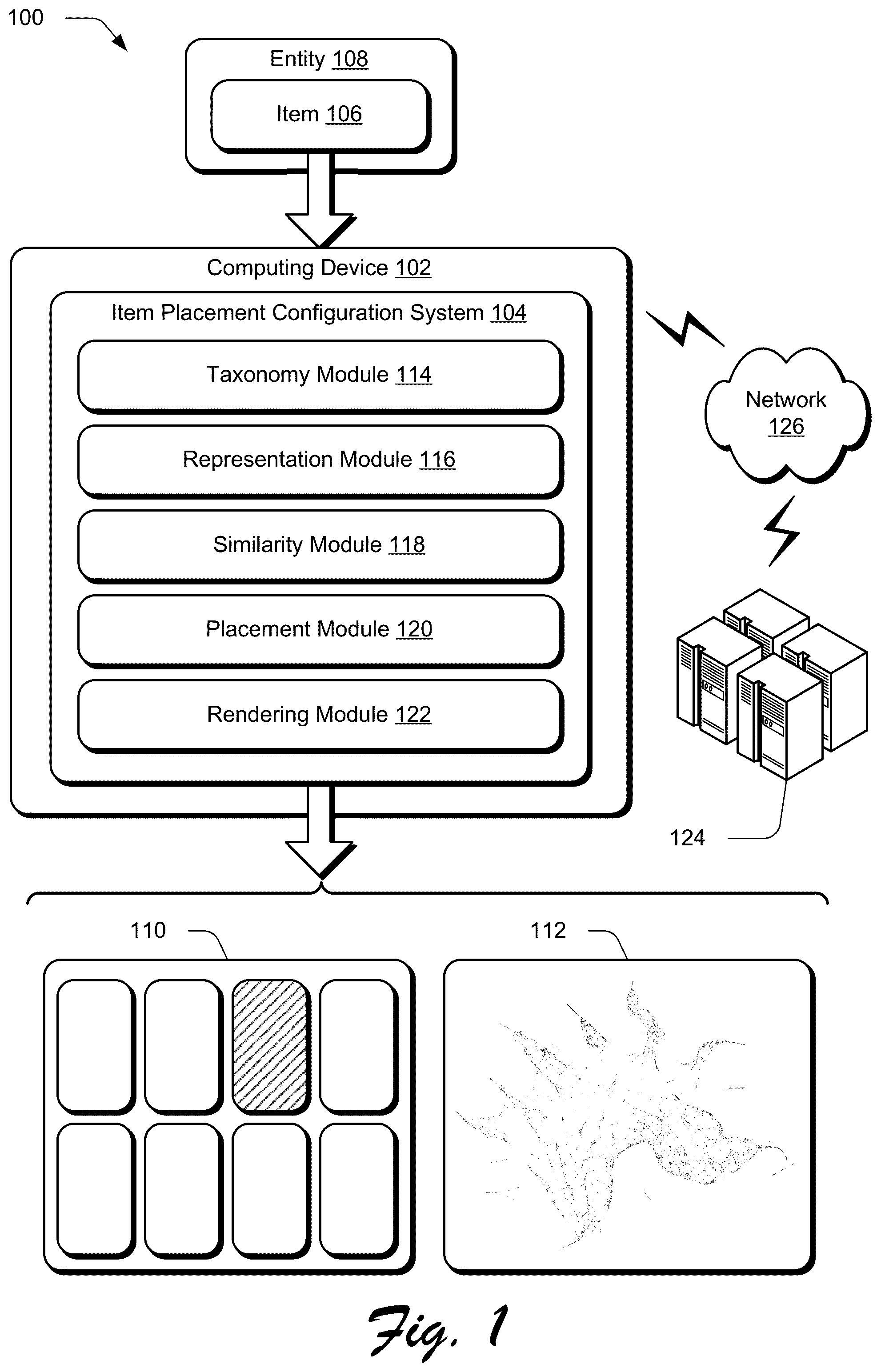 Patent US11810152 Figure 1 – Automatic item placement recommendations based on entity similarity