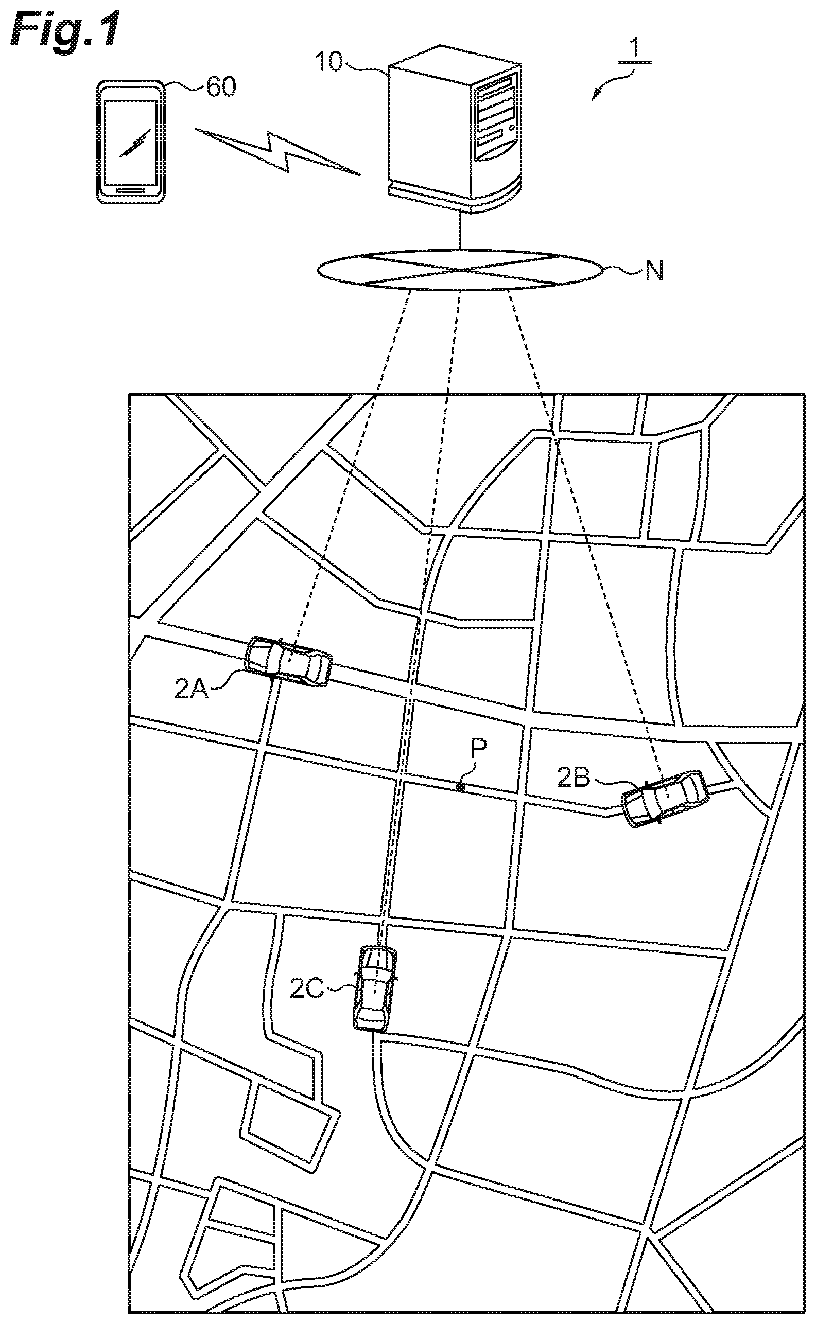 Patent US11810461 — Vehicle dispatch system, vehicle dispatch server, and vehicle dispatch method — Figure 1