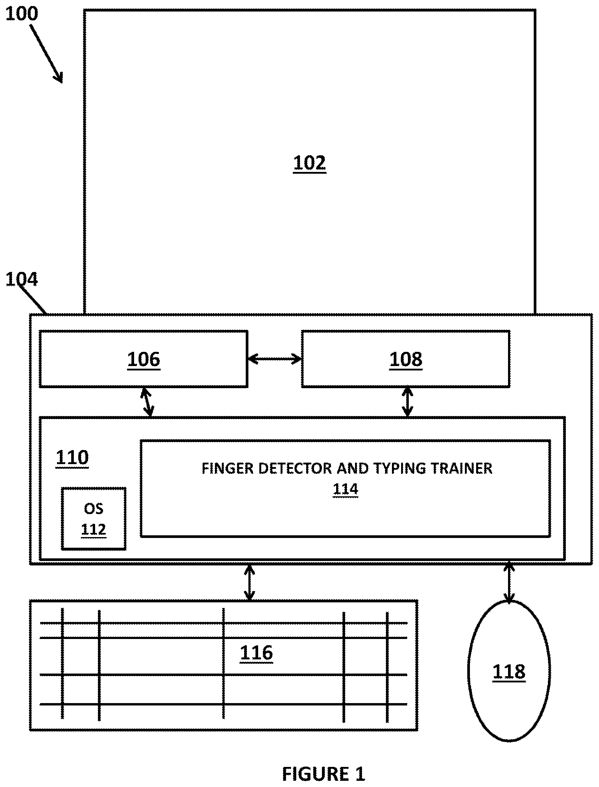 Patent US11810467 — Finger recognition system and method for use in typing — Figure 1