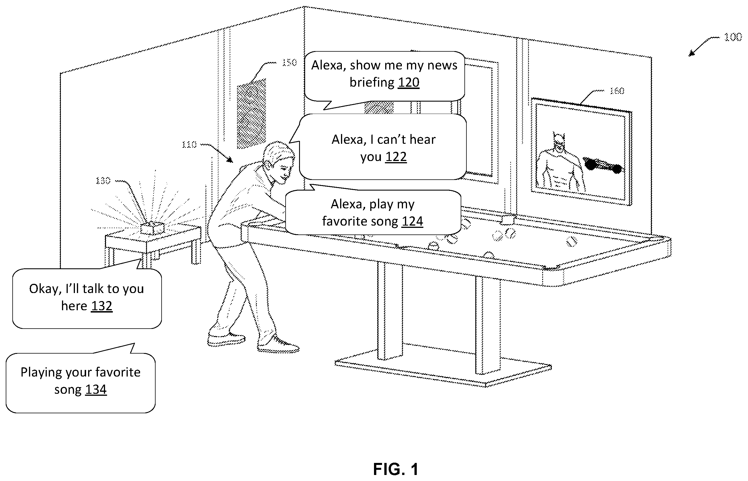 Patent US11810560 — Voice-controlled device switching between modes based on speech input — Figure 1
