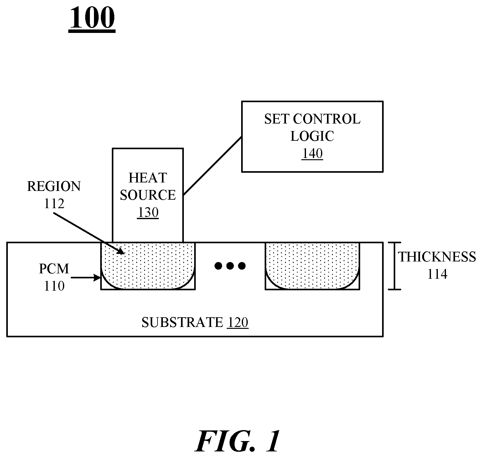 Patent US11810617 — Techniques for a multi-step current profile for a phase change memory — Figure 1