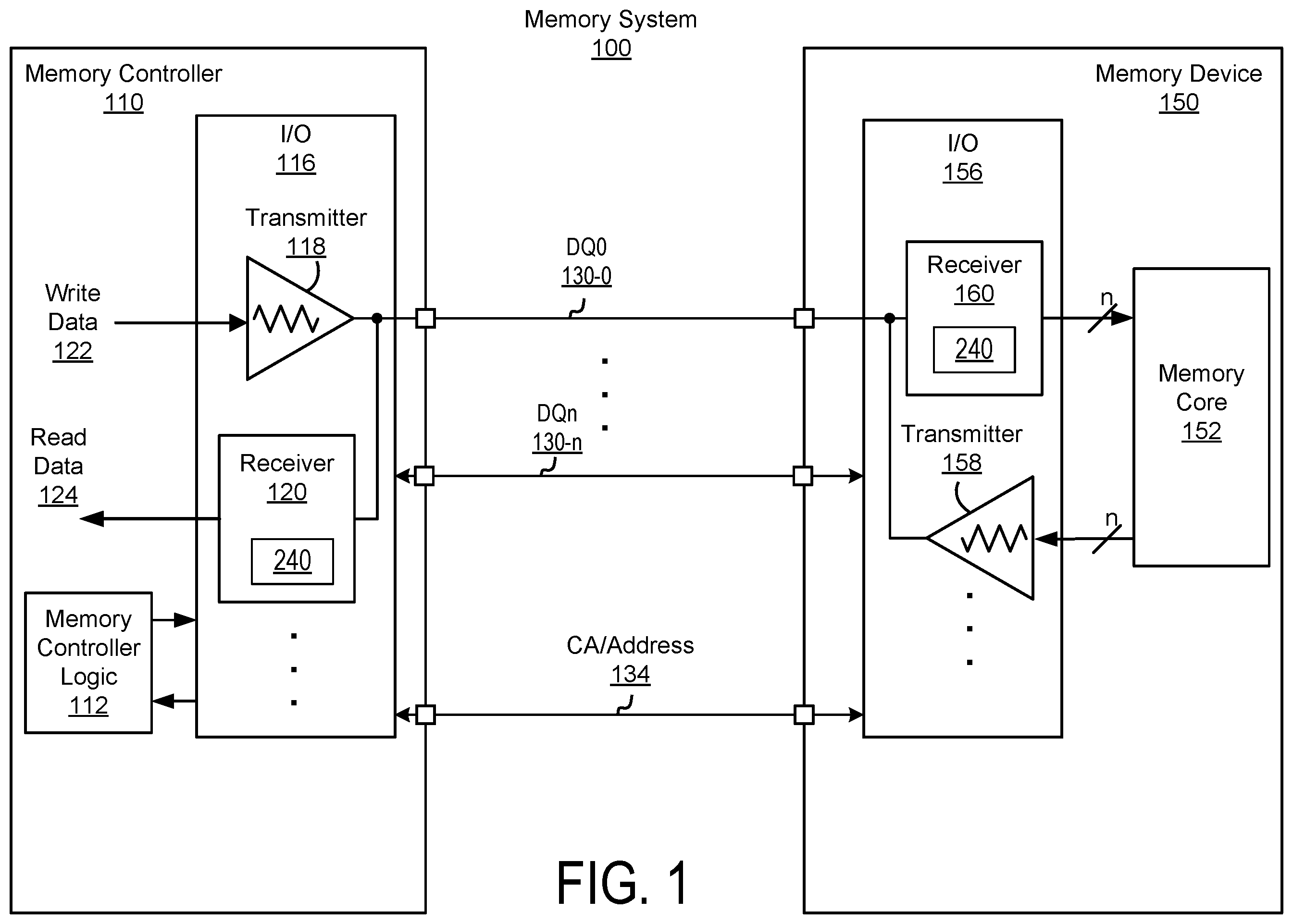 Patent US11810633 — Receiver training of reference voltage and equalizer coefficients — Figure 1